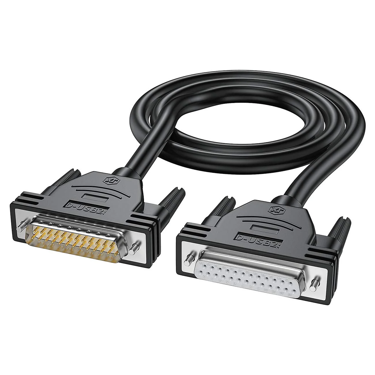 DB25 Male to Female Cable 6FT, DB25 Extension Cable Double-Shielded with Foil &Metal Braid, D-SUB 25 PIN Cable RS232 Serial Cable in Black 6.6 feet 2M