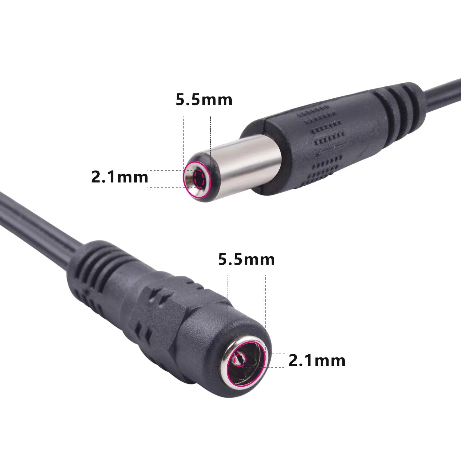DC 2 Way Power Splitter, 1 Female to 2 Male Power Adapter Y Splitter 5.5 x 2.1mm Cable 12V 1 to 2 Plug for CCTV/DVR NVR Security Camera/LED Strip Light - 2Pack - Image 4