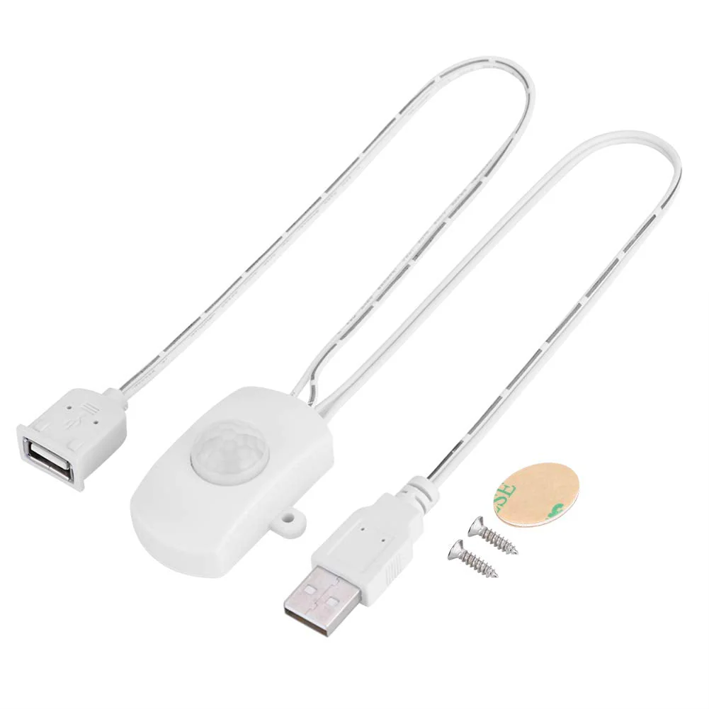 DC 5V-24, 2A Motion Activated Sensor Switch, PIR Motion Sensor Switch, DIY LED Lighting with USB Interface, Intelligent Detection (White) White