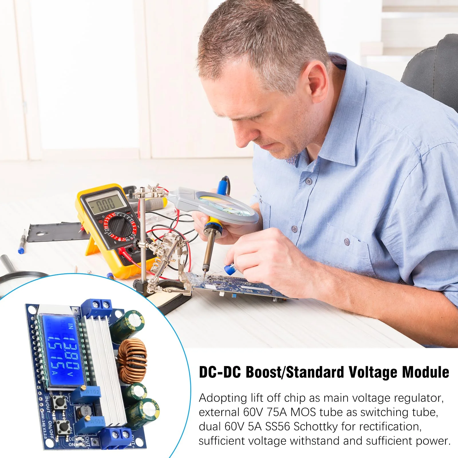 DC-DC Voltage Regulator Binghe 2 Pieces Step Down Converter Buck Boost Converter Buck Converter with LCD Digital Display 5.5-30V to DC 0.5-30V Voltage Regulator Compatible with Arduino - Image 6