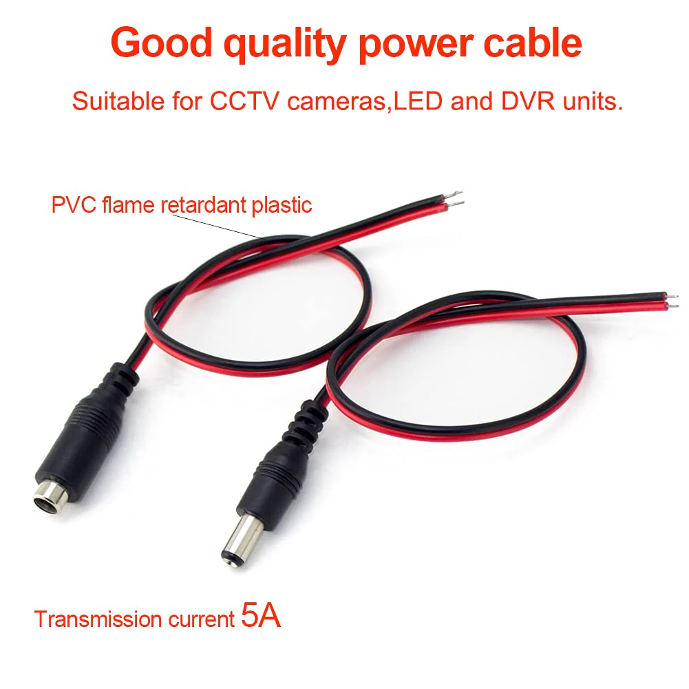 DC Power Cable 12V 5A Plugs Male Female Connectors for CCTV Security Camera Pigtail Power Adapter Connectors (5.5mm x 2.1mm, 10 Pairs) - Image 3