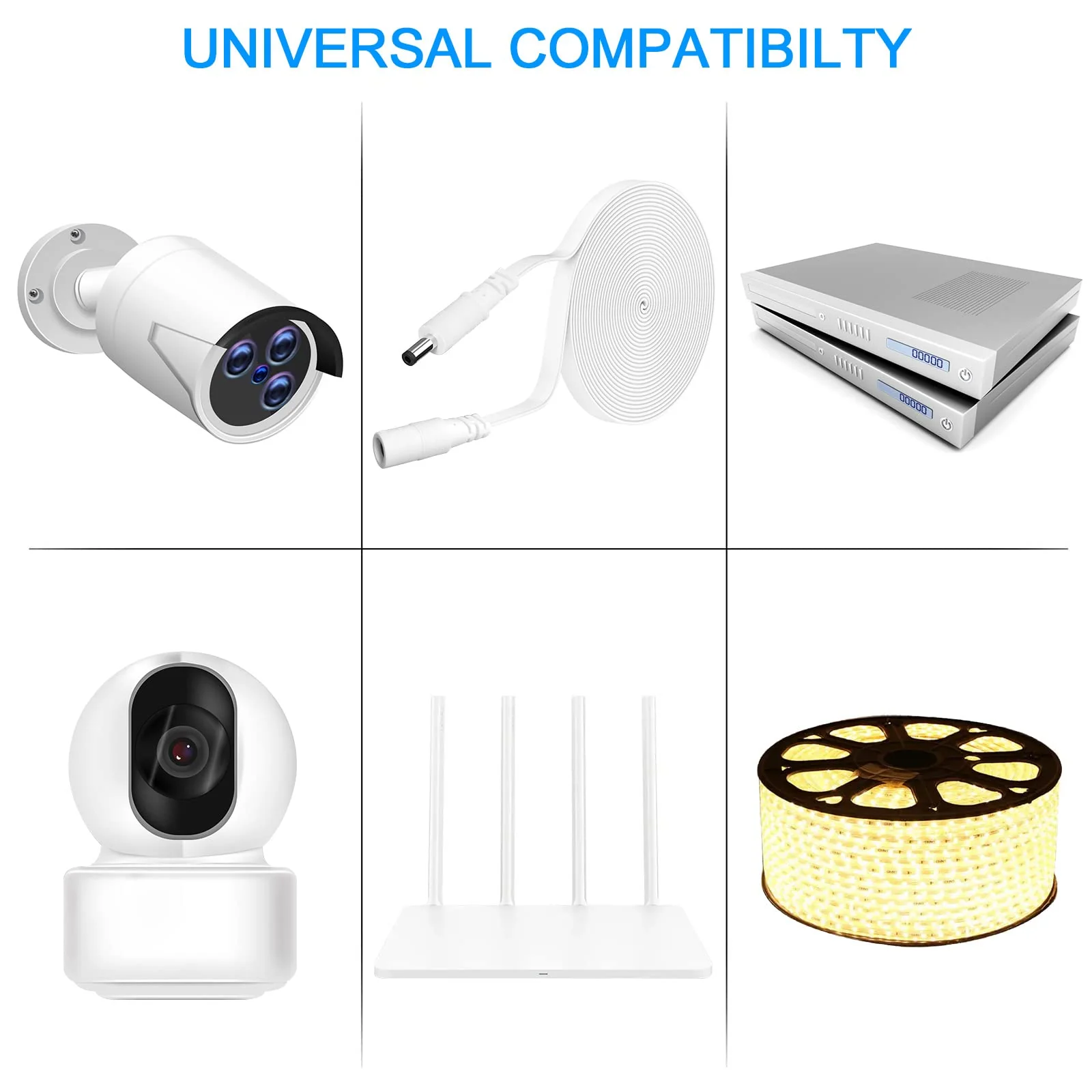 DC Power Extension Cable 10ft 2.1mm×5.5mm,Universal 12v Power Extension Cable for CCTV Security Camera IP WiFi Camera Standalone DVR (10ft,Flat Body, White) - Image 2