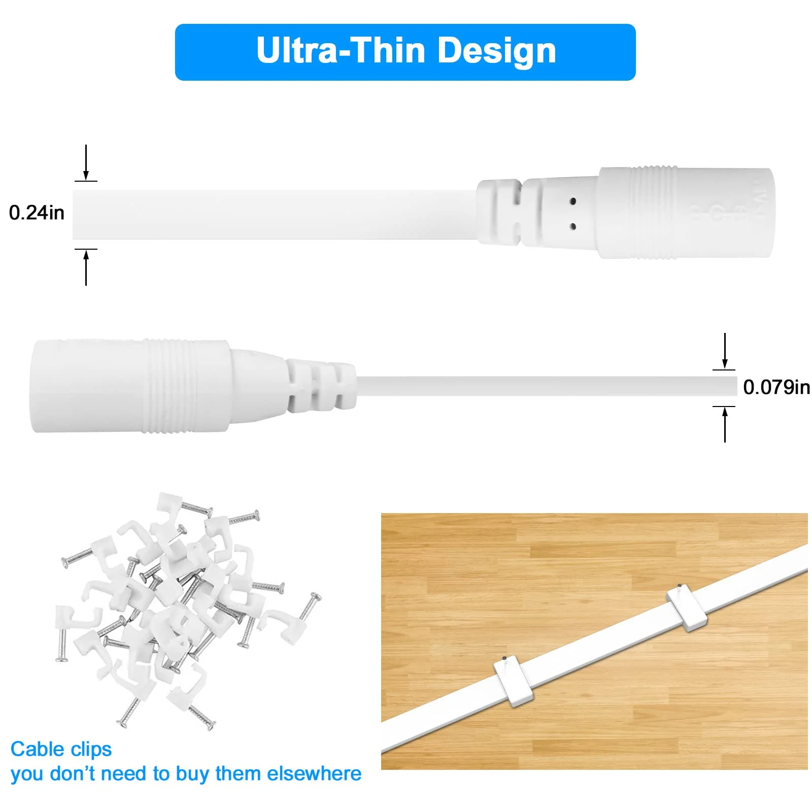 DC Power Extension Cable 10ft 2.1mm×5.5mm,Universal 12v Power Extension Cable for CCTV Security Camera IP WiFi Camera Standalone DVR (10ft,Flat Body, White) - Image 5