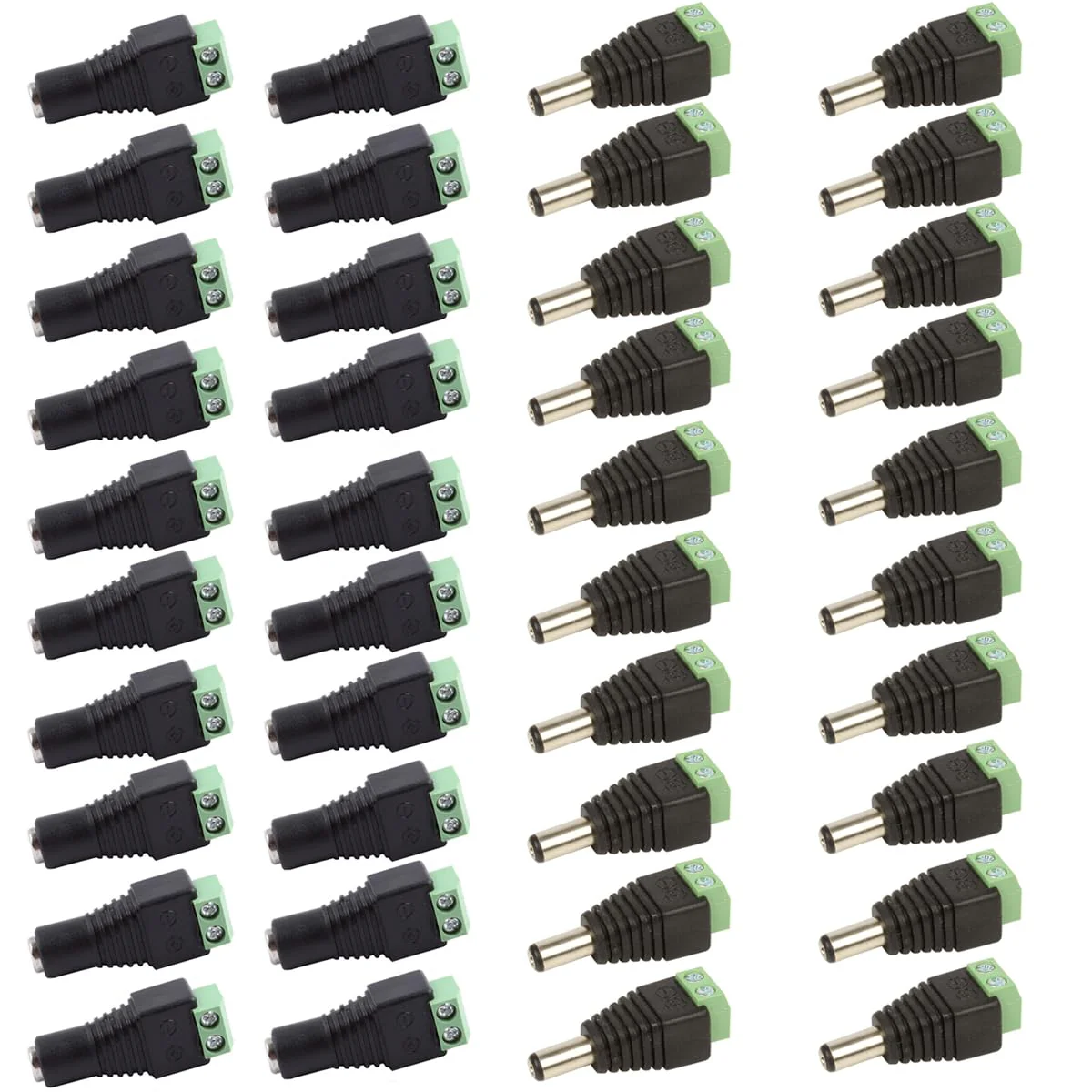 DC Power Jack Plug Adapter Barrel Connector 20 Pairs 12V Male and Female 2.1 x 5.5mm for CCTV Security Camera System, LED Strip