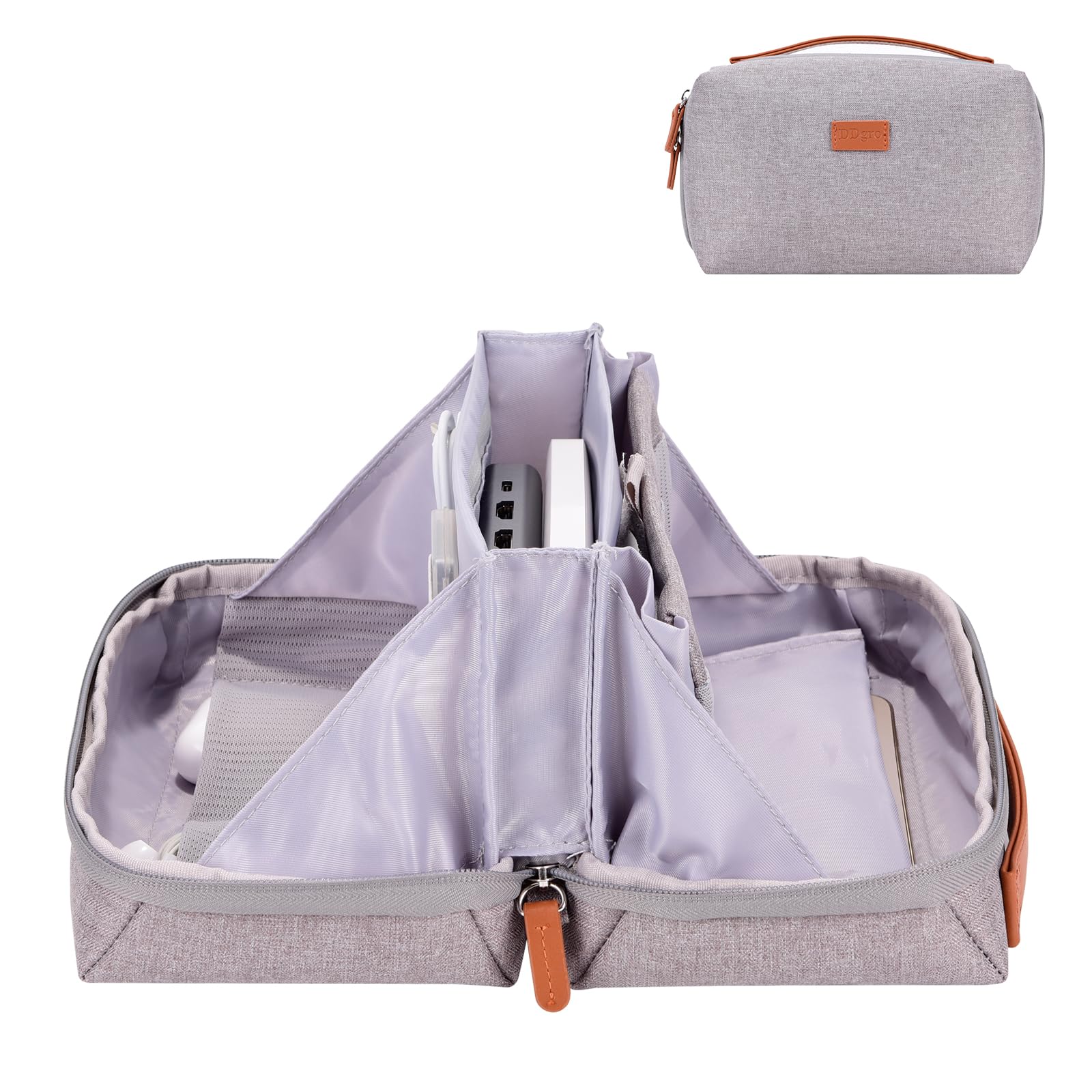 DDgro Electronics Organizer Travel Pouch - Perfect Accessory Bag for Electronics, MacBook Charger & Cords, Cables, Hard Drive (Light Grey-Brown) Light Grey-Brown