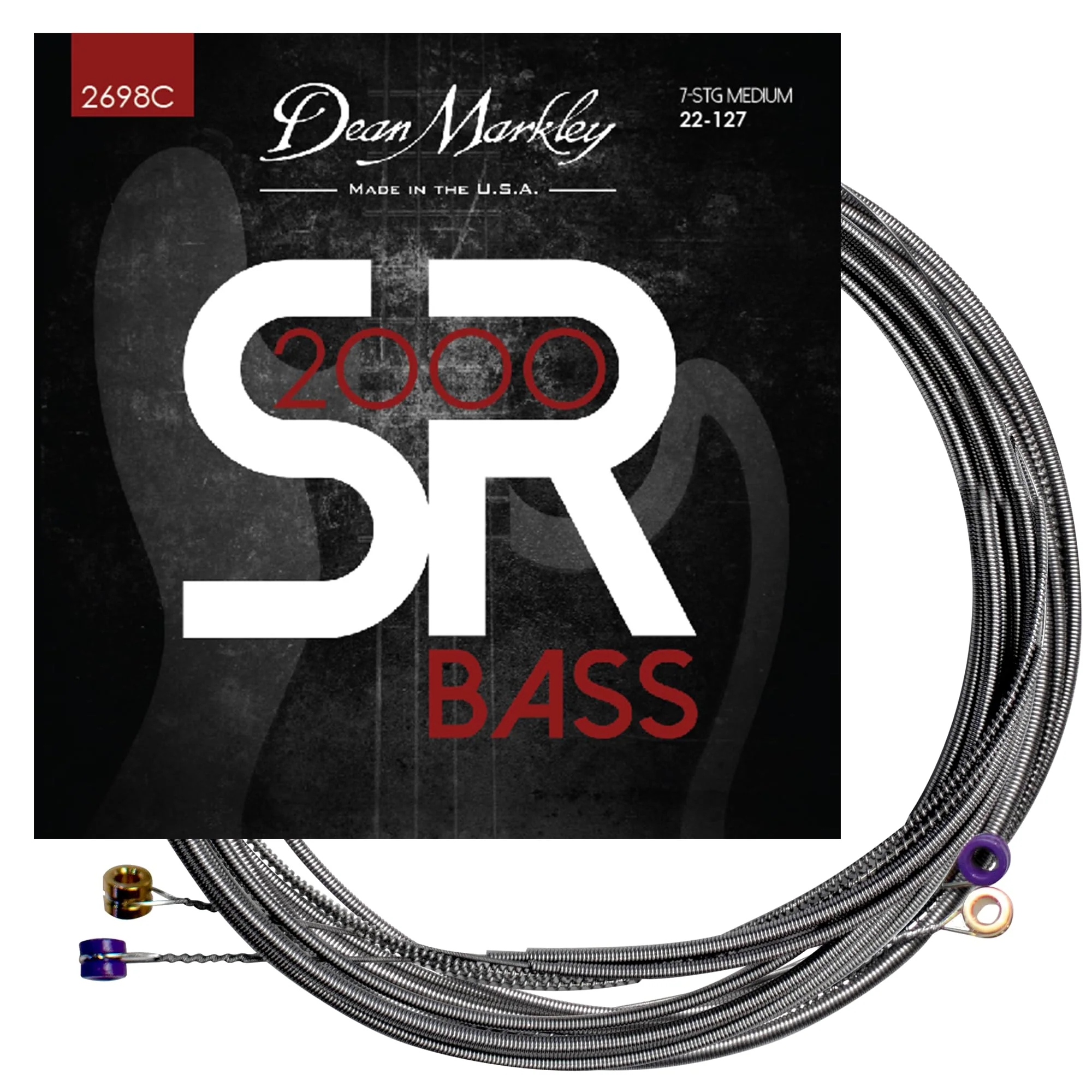 Dean Markley SR2000 Stainless Steel Bass Guitar Strings 7 String Set, 22-127 Medium Custom 7 String Bass Guitar, Silky Smooth Bass Strings with Long Lasting and Full Tone, Made in the USA