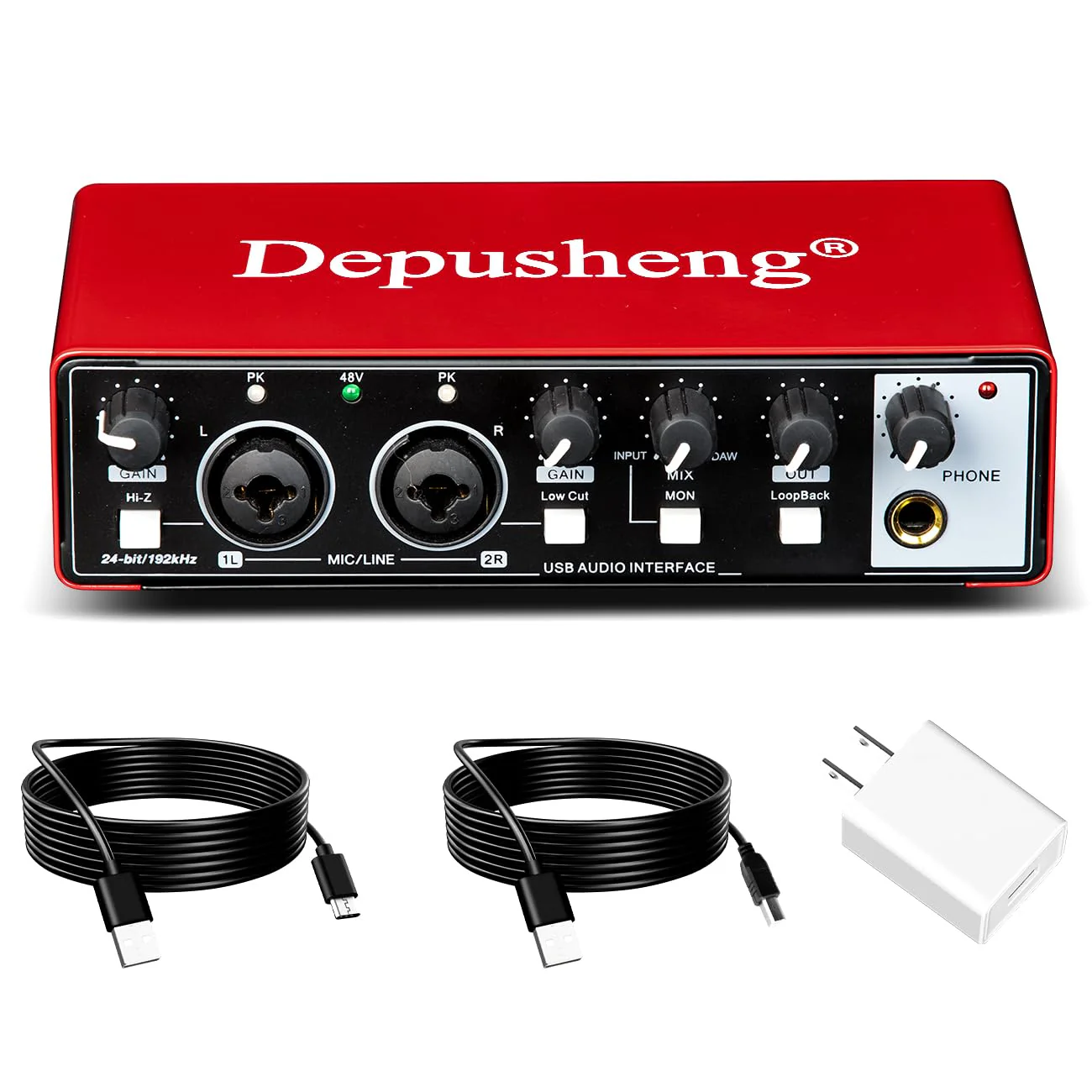 Depusheng RED USB Audio Interface for Recording Music, XLR Interface with 48 V Phantom Power, Audio Box for Guitarists,Podcasters or Producers to record and playback studio quality sound