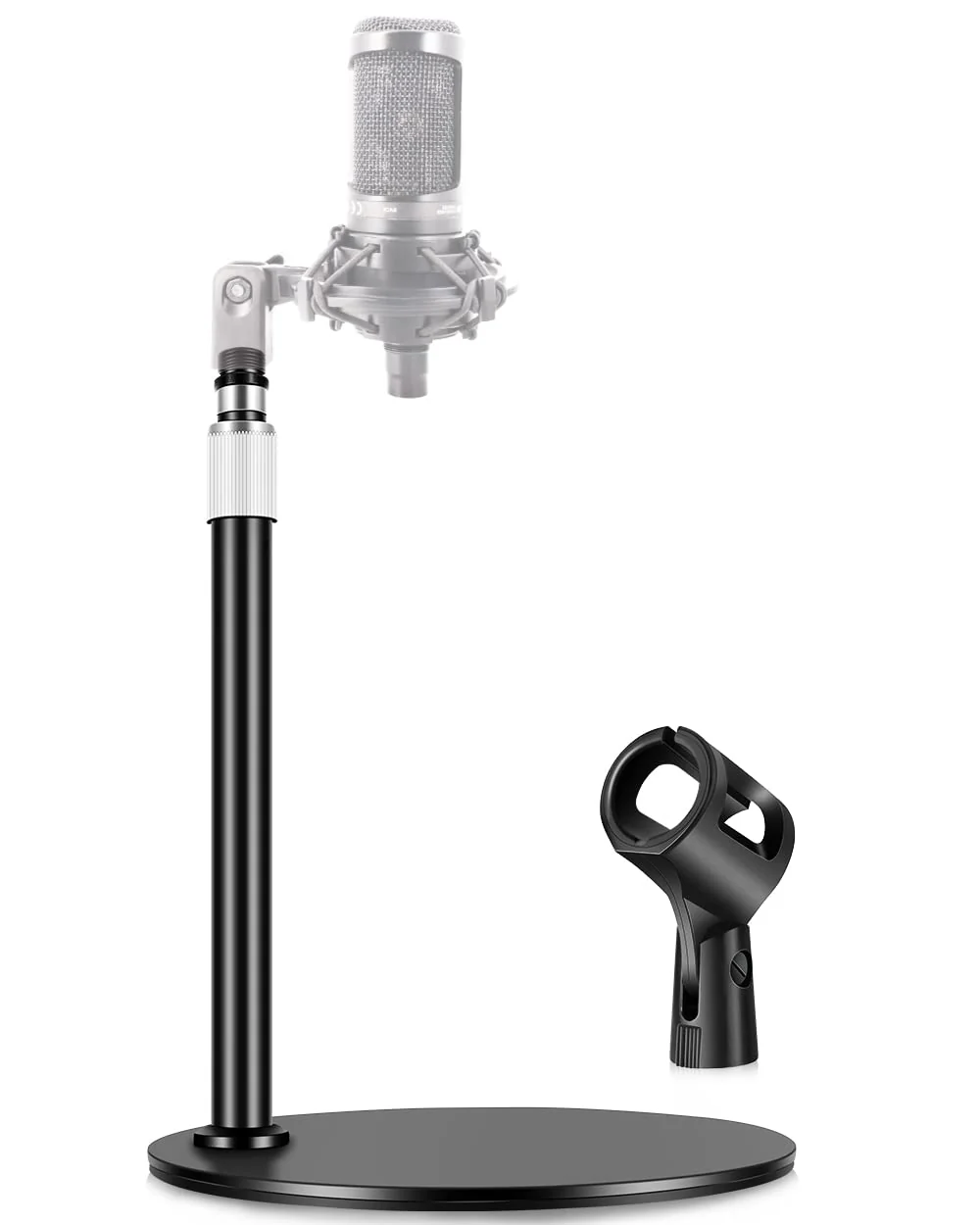 Desk Microphone Stand, Upgraded Adjustable desktop Mic Stand with Mic Clip,5/8" Male Screw for Blue Yeti SM58 SM48 PGA48 AT2020, ATR2100x-USB Samson Q2U Other Microphone