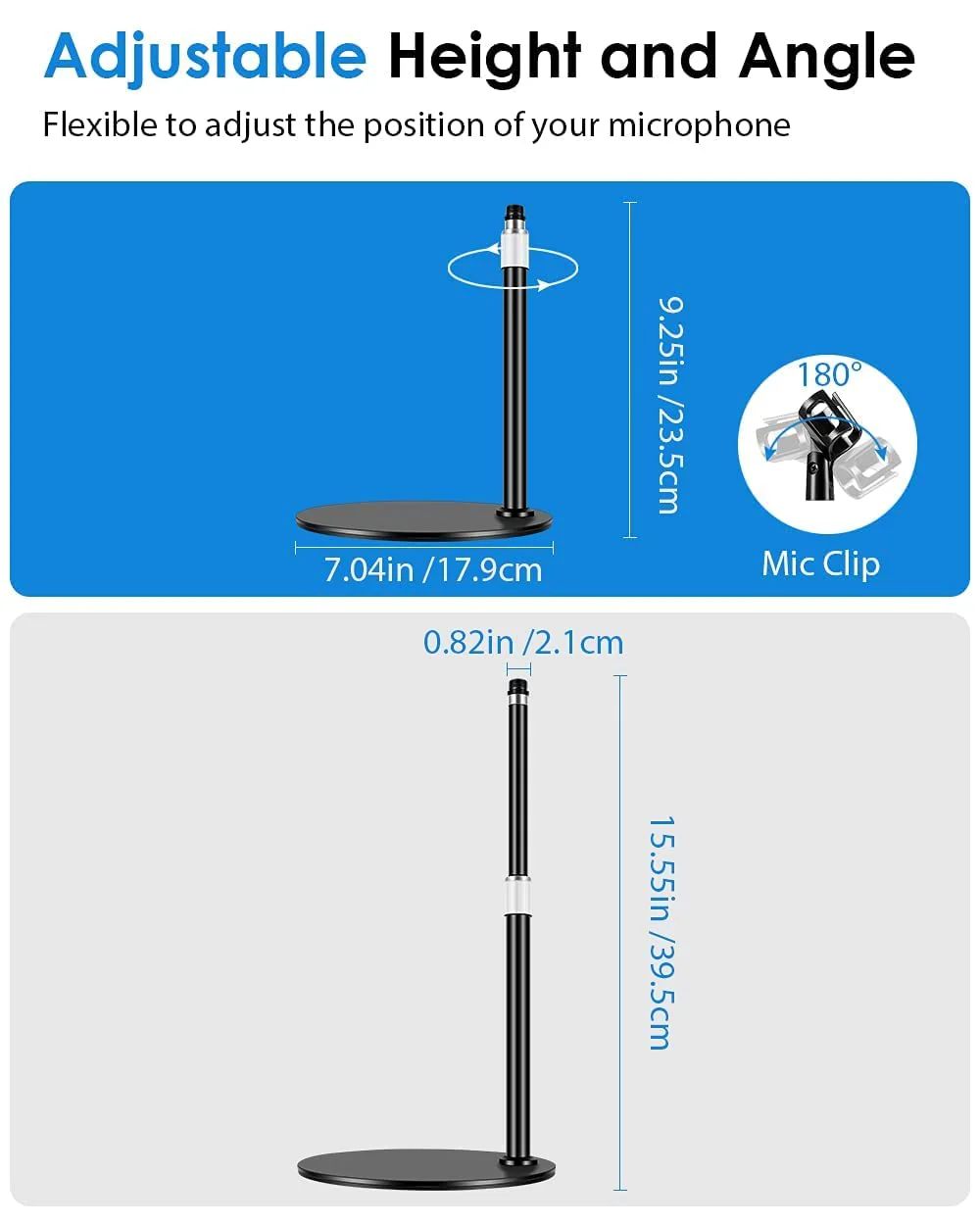 Desk Microphone Stand, Upgraded Adjustable desktop Mic Stand with Mic Clip,5/8" Male Screw for Blue Yeti SM58 SM48 PGA48 AT2020, ATR2100x-USB Samson Q2U Other Microphone - Image 4