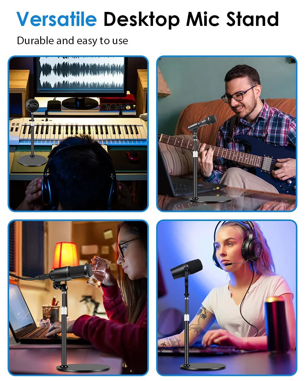 Desk Microphone Stand, Upgraded Adjustable desktop Mic Stand with Mic Clip,5/8" Male Screw for Blue Yeti SM58 SM48 PGA48 AT2020, ATR2100x-USB Samson Q2U Other Microphone - Image 5