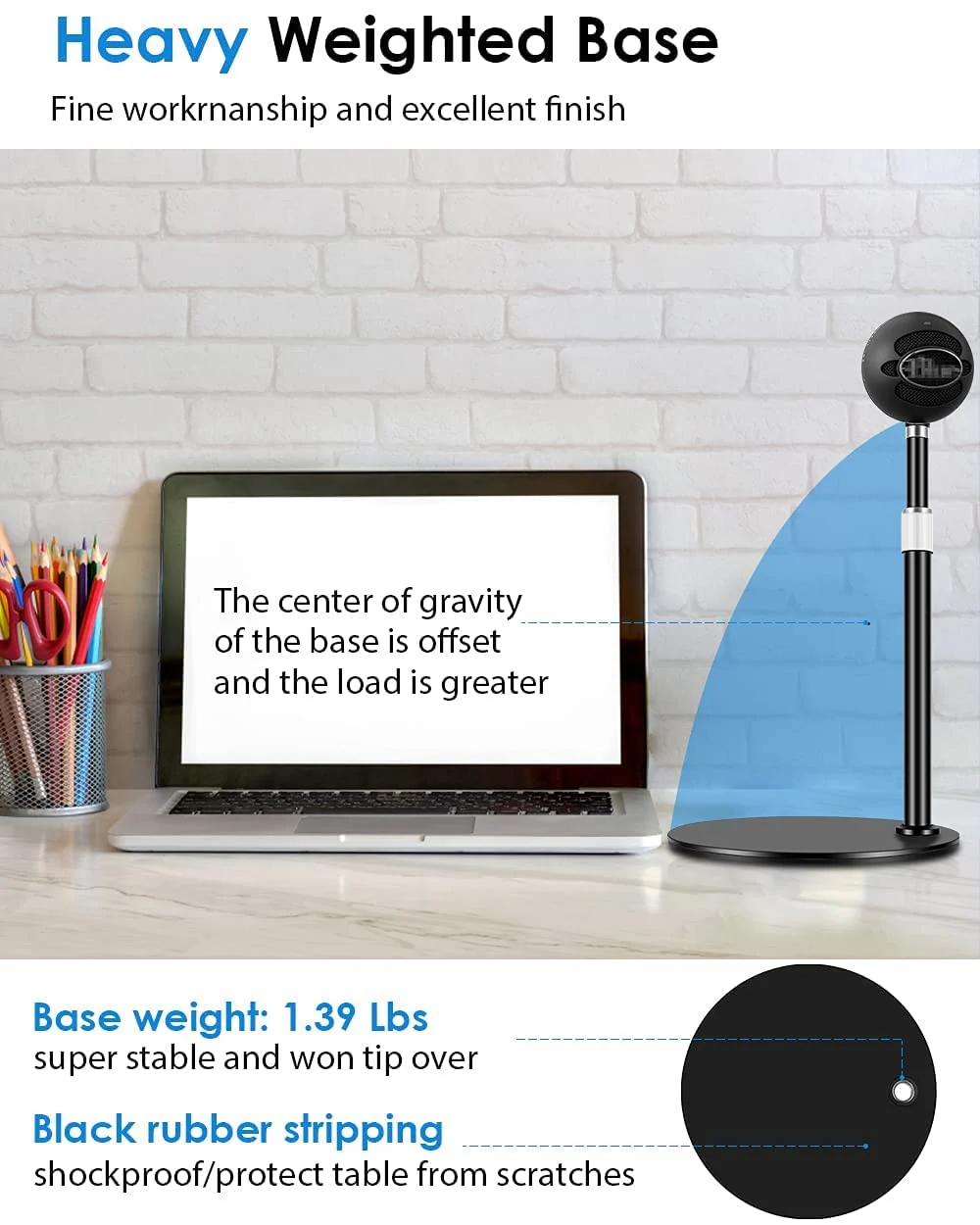 Desk Microphone Stand, Upgraded Adjustable desktop Mic Stand with Mic Clip,5/8" Male Screw for Blue Yeti SM58 SM48 PGA48 AT2020, ATR2100x-USB Samson Q2U Other Microphone - Image 6