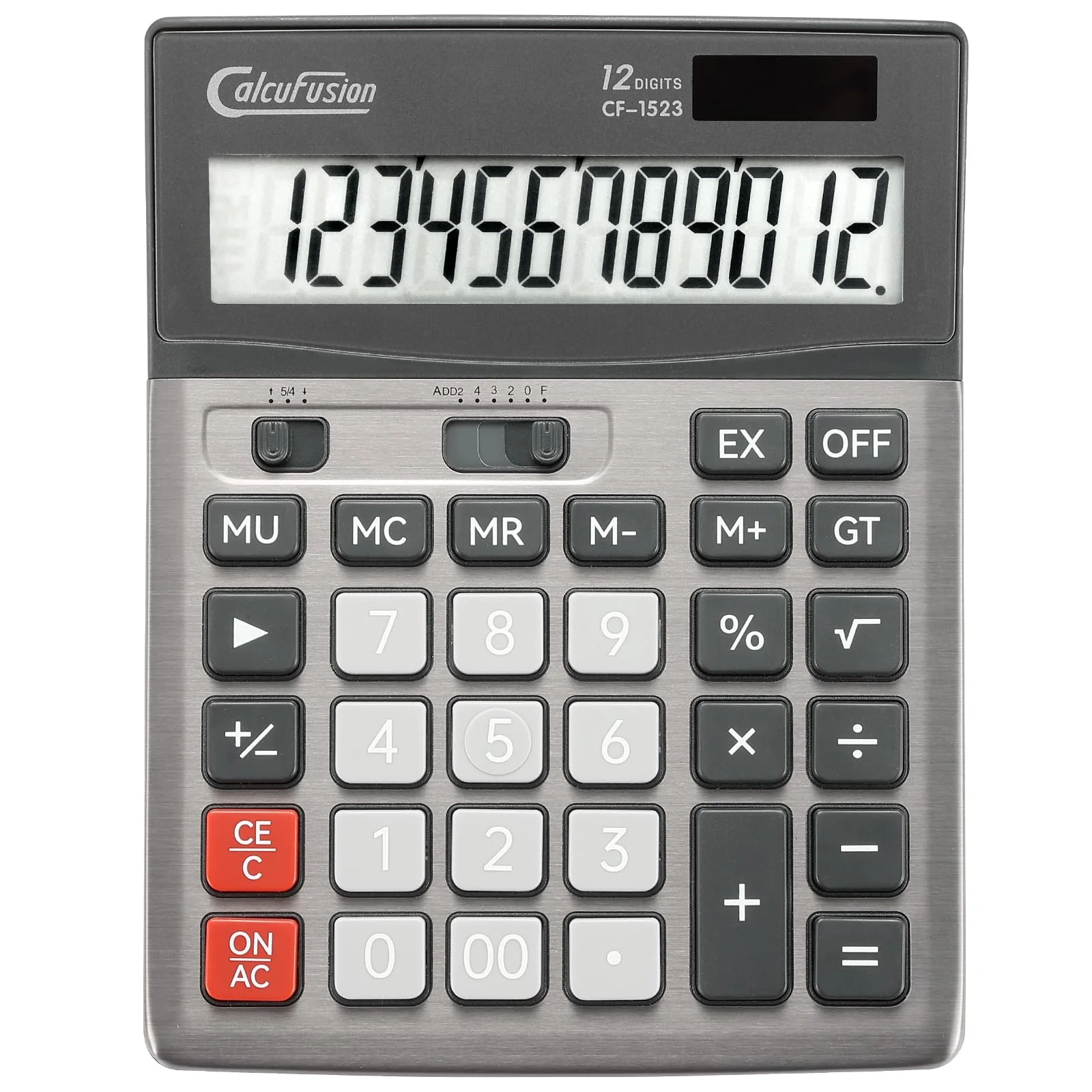 Desktop Calculator 12 Digit with Large LCD Display Big Buttons Basic Calculator Standard Function Solar Calculator with Battery Desk Calculators for Office School Home CF-1523