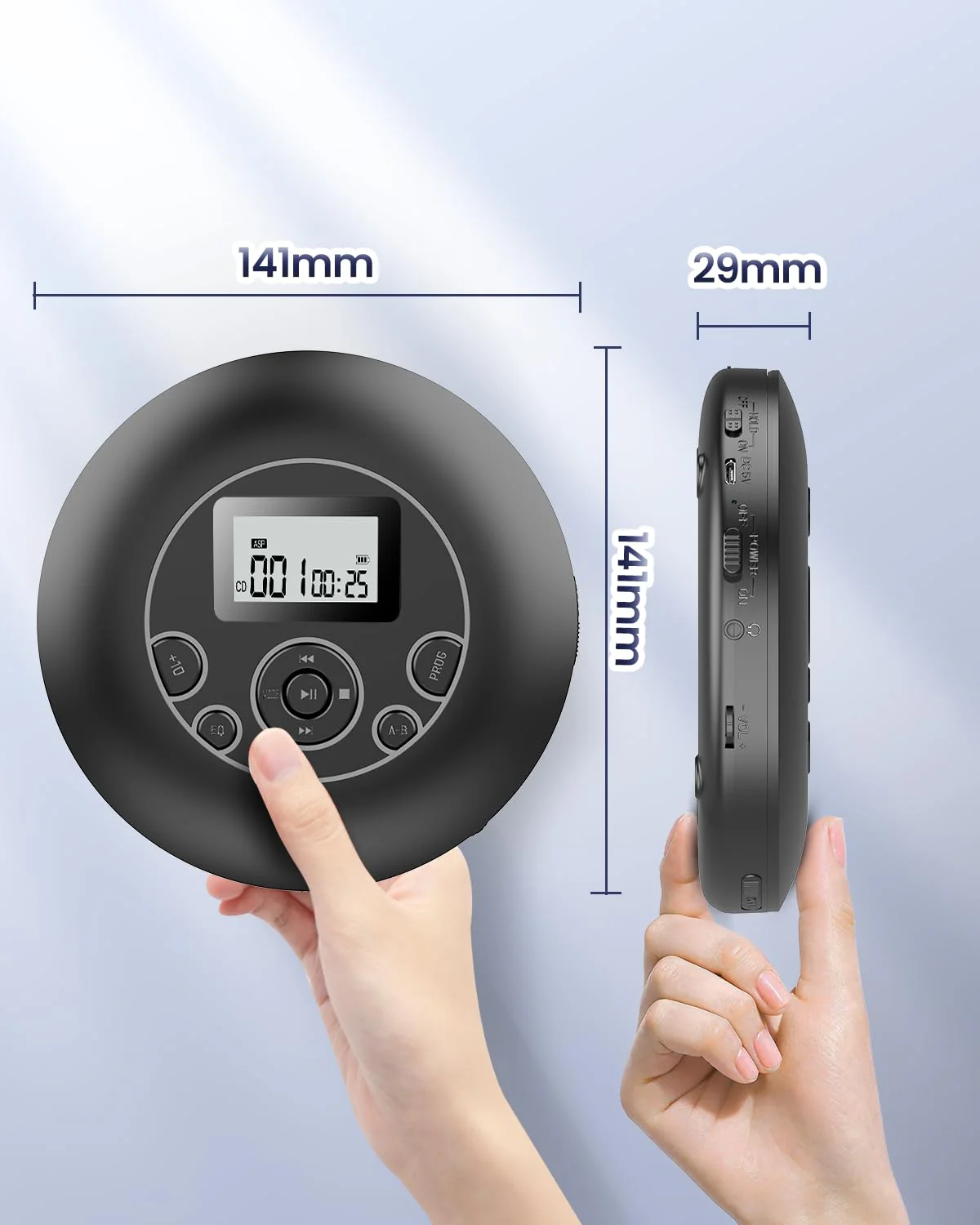 Desobry Portable CD Player with Rechargeable Battery Personal CD Players with Headphones LCD Display Anti-Skip Protection Playback Memory CD Player for Car Walkman CD Player Music Media Black - Image 8