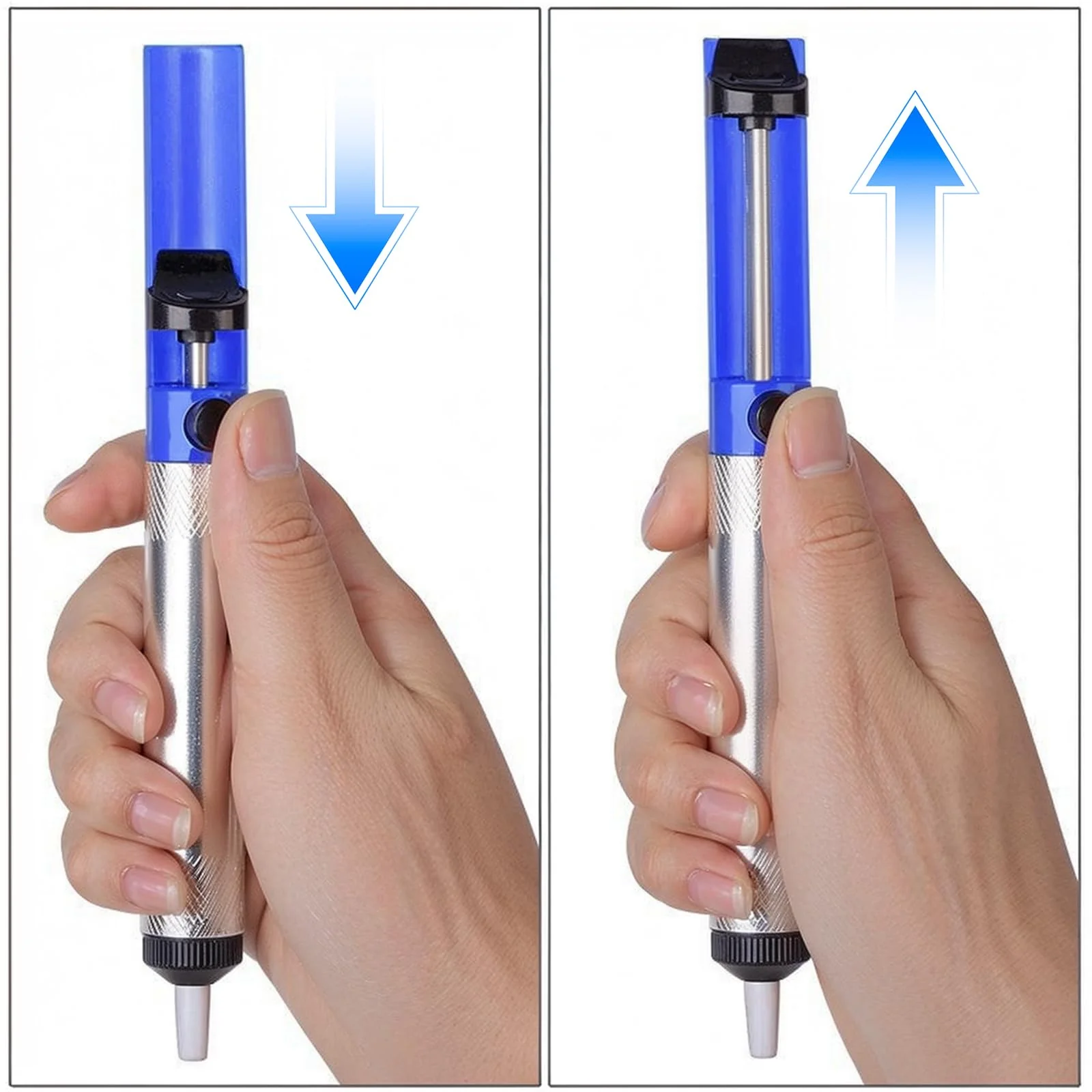 Desoldering Pump 18.3 cm Soldering Suction with Aluminium Housing, De-Soldering Heat Resistant Desoldering Pump Tool, Manual Vacuum Soldering Removal Hand Tool (Blue) - Image 4