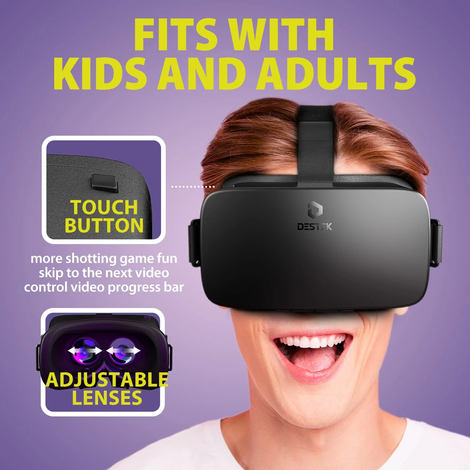 DESTEK V5 VR Headset for Phone with Controller, Anti-Blue Eyes Protected HD Lenses, 110° FOV Virtual Reality Headsets VR Goggles for iPhone 15/14/13/12/11, Samsung, Android - Black - Image 4