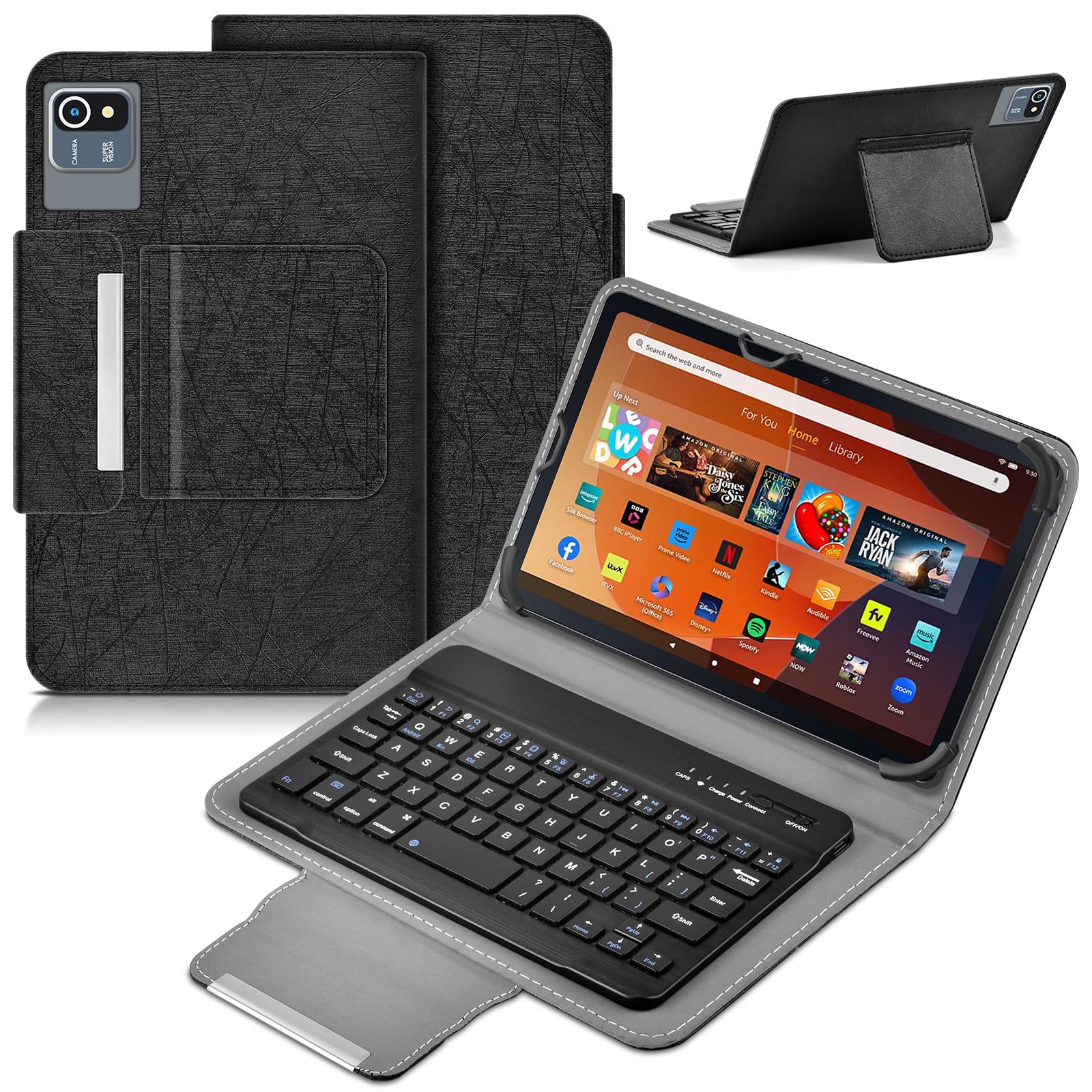 DETUOSI Universal 8.0-8.7 inch Wireless Bluetooth Keyboard for iPad,Samsung Tablet, iPhone Smartphone, iOS, Android Tablets Multi-Device Travel Portable Black