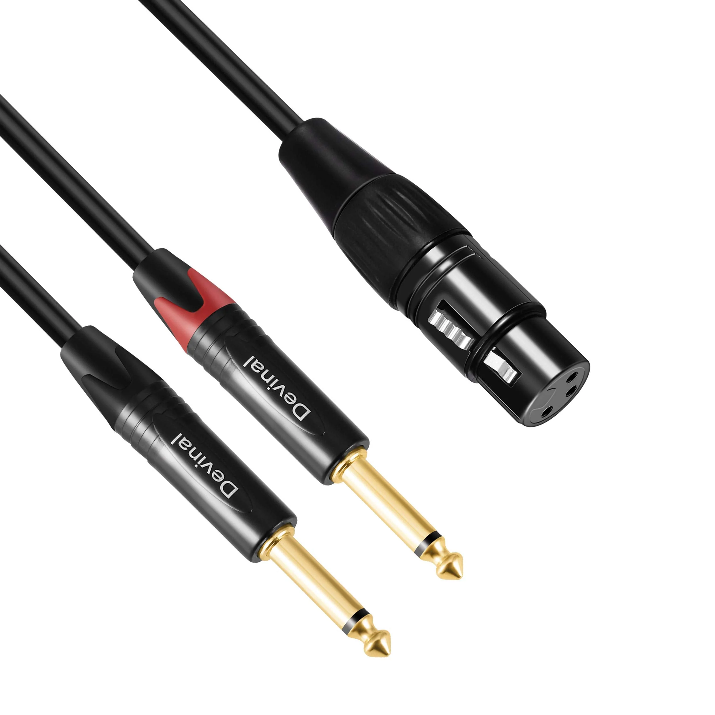 Devinal Female XLR to Dual 1/4" inch Y Cable, XLR Female to Double Quarter inch 6.35mm Mono TS Splitter Plug Mic Microphone Audio Converter Adapter 10 Feet 3m 10 FT