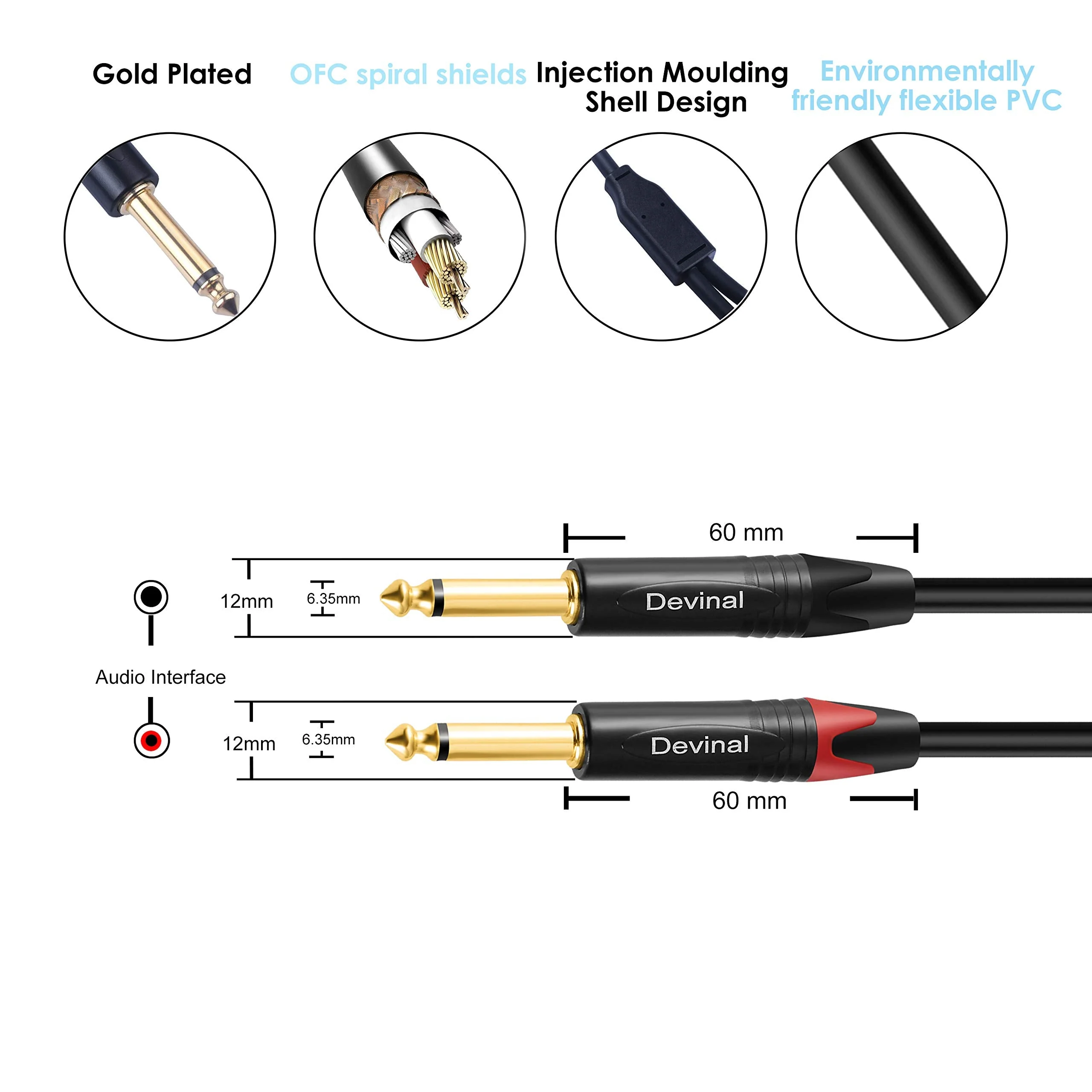 Devinal Female XLR to Dual 1/4" inch Y Cable, XLR Female to Double Quarter inch 6.35mm Mono TS Splitter Plug Mic Microphone Audio Converter Adapter 10 Feet 3m 10 FT - Image 2
