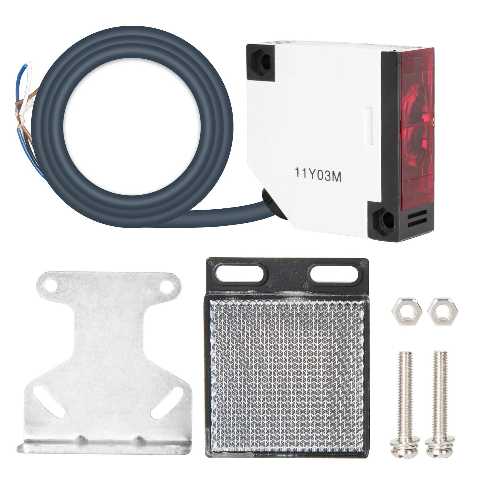 DEWIN E3JK-R4M1 Reflection Light Barrier, Photoelectric Induction Switch, Sensor Switch with Reflector, AC 90-250 V