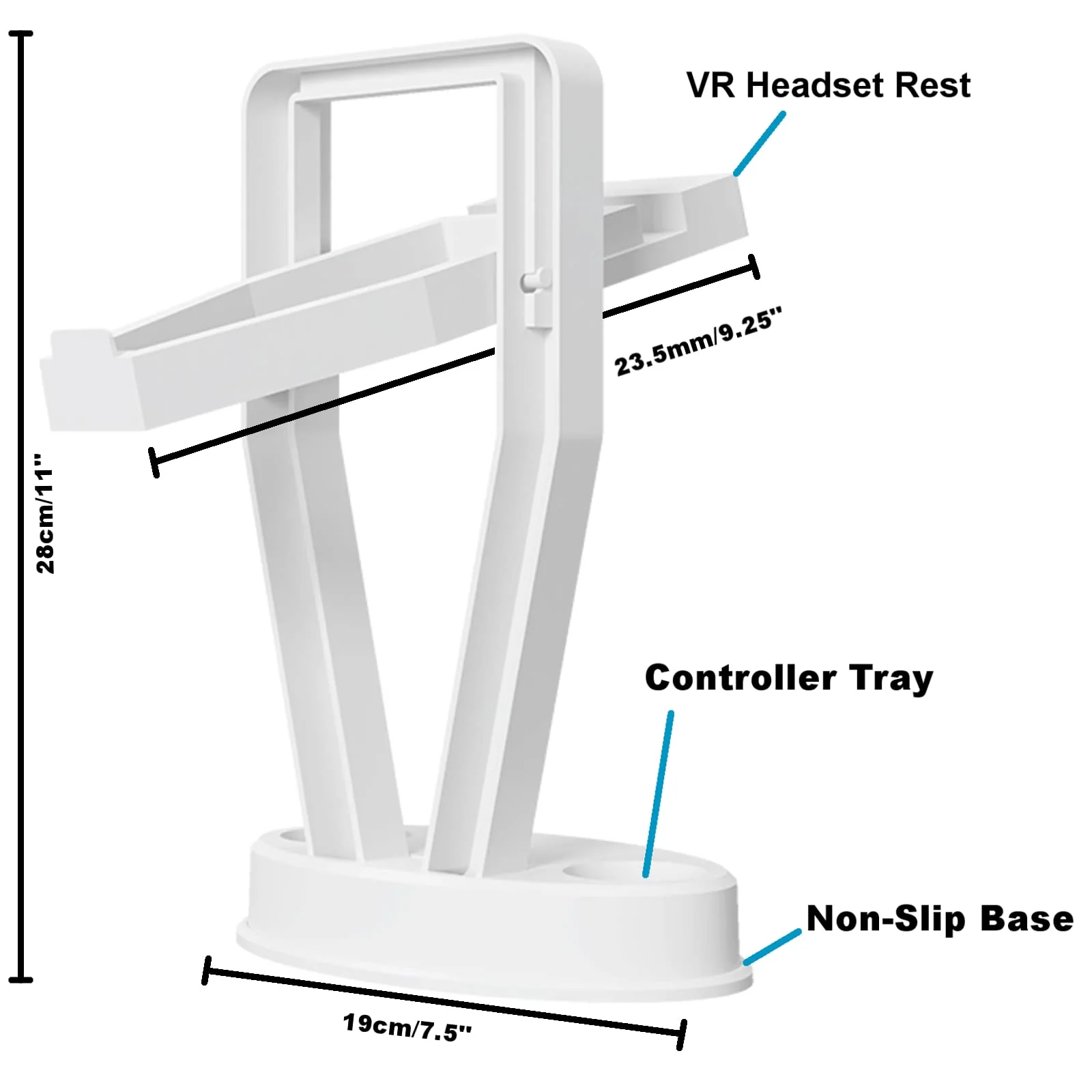 DigiCharge VR Headset Stand for Oculus Meta Quest 3S / Quest 3 / Quest 2 / Quest/PS VR Display Mount Station for Headset and Touch Controllers, VR Storage Holder Stand with Base for Controllers White - Image 2