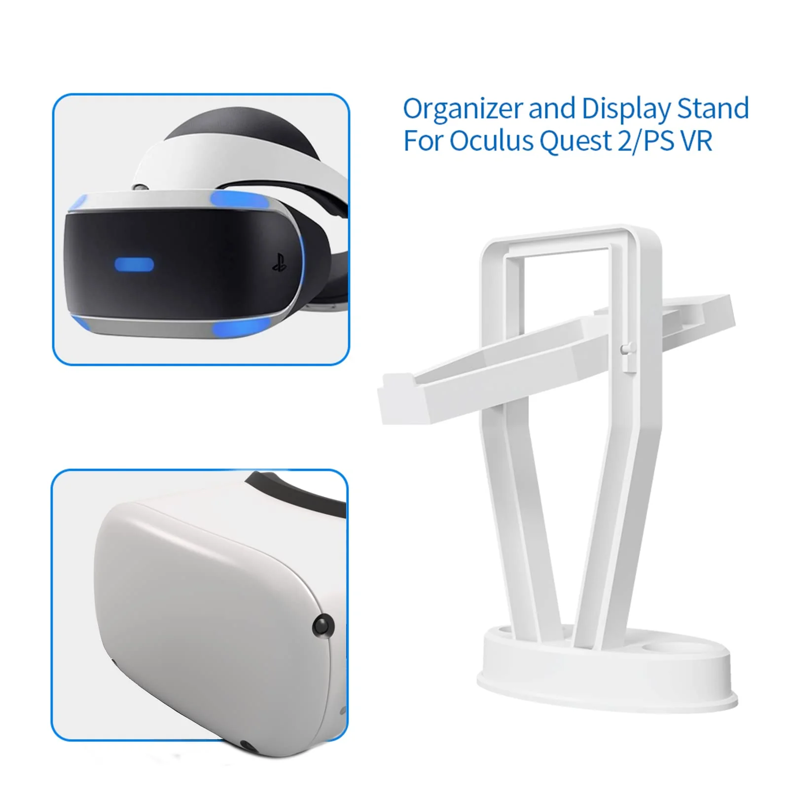DigiCharge VR Headset Stand for Oculus Meta Quest 3S / Quest 3 / Quest 2 / Quest/PS VR Display Mount Station for Headset and Touch Controllers, VR Storage Holder Stand with Base for Controllers White - Image 3