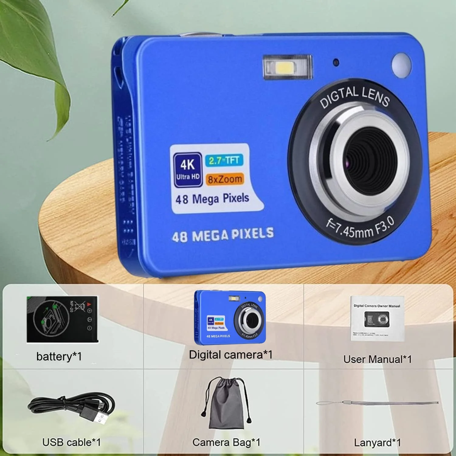 Digital Camera 4k 48MP, Cameras for Photography, Vlogging Camera with 2.7" TFT Screen, 8X Zoom Compact Portable Mini Rechargeable Camera Gifts for Students Teens Adults Girls Boys - Image 6