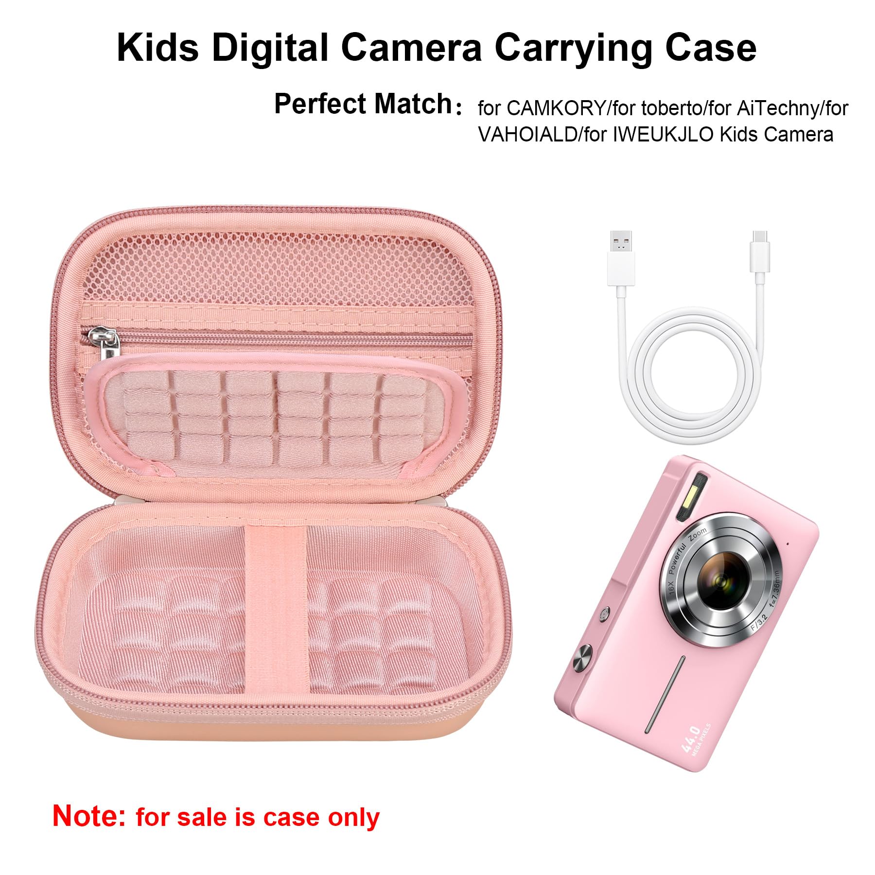 Digital Camera Carrying Case for CAMKORY/for toberto/for AiTechny/for VAHOIALD/for IWEUKJLO FHD 1080P Camera, Boys Girls Kids Compact Small Camera Travel Storage Cover Protective Bag,Rose Gold Rose Gold+Inside Rose Gold - Image 2