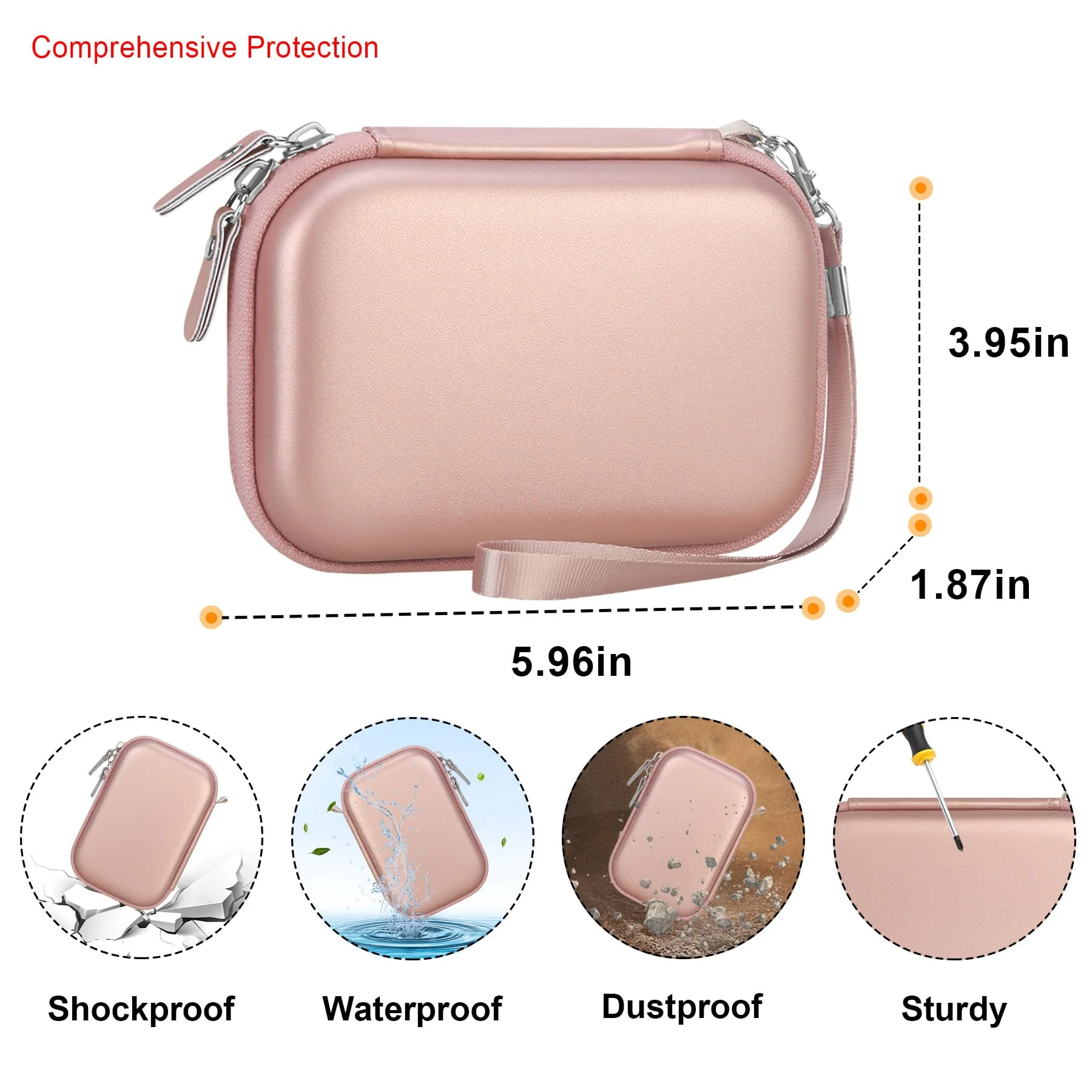 Digital Camera Carrying Case for CAMKORY/for toberto/for AiTechny/for VAHOIALD/for IWEUKJLO FHD 1080P Camera, Boys Girls Kids Compact Small Camera Travel Storage Cover Protective Bag,Rose Gold Rose Gold+Inside Rose Gold - Image 3
