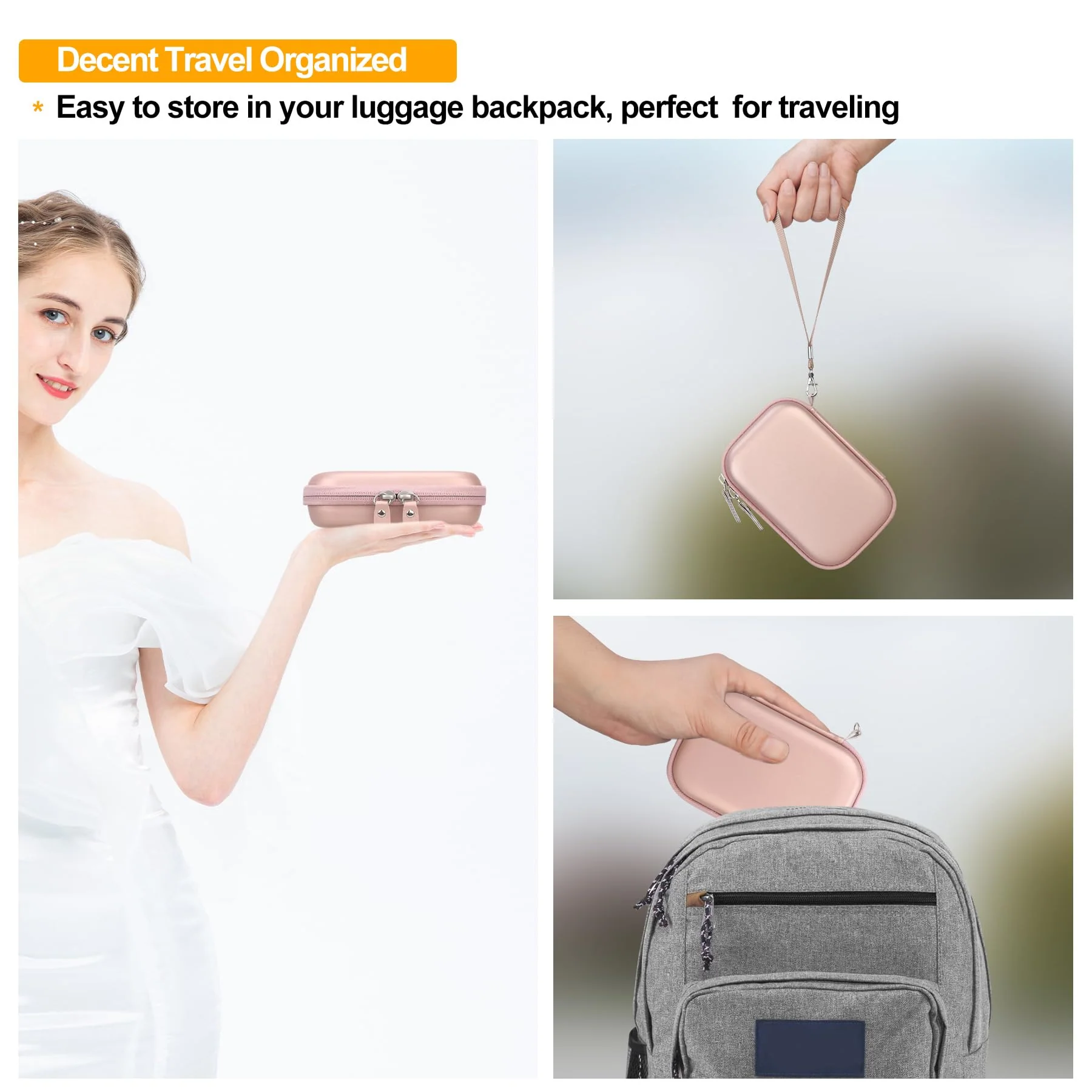 Digital Camera Carrying Case for CAMKORY/for toberto/for AiTechny/for VAHOIALD/for IWEUKJLO FHD 1080P Camera, Boys Girls Kids Compact Small Camera Travel Storage Cover Protective Bag,Rose Gold Rose Gold+Inside Rose Gold - Image 6