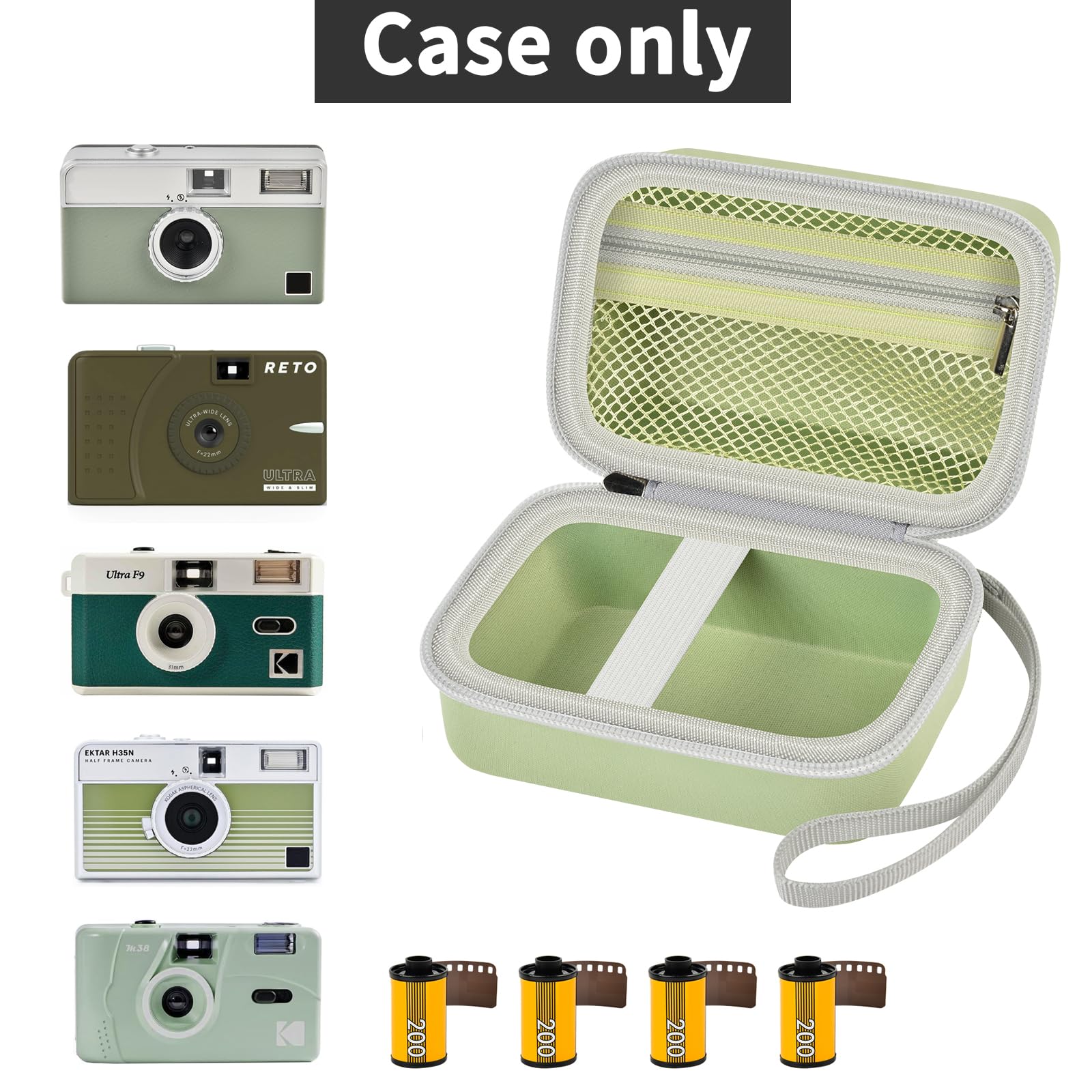 Digital Camera Case Compatible with KODAK EKTAR H35 H35N Half Frame Film Camera, Storage Holder Organizer for Kodak Ultra F9 M35 M38 Paper Shoot Camera, 35mm Film Rolls (Box Only) - Green - Image 2