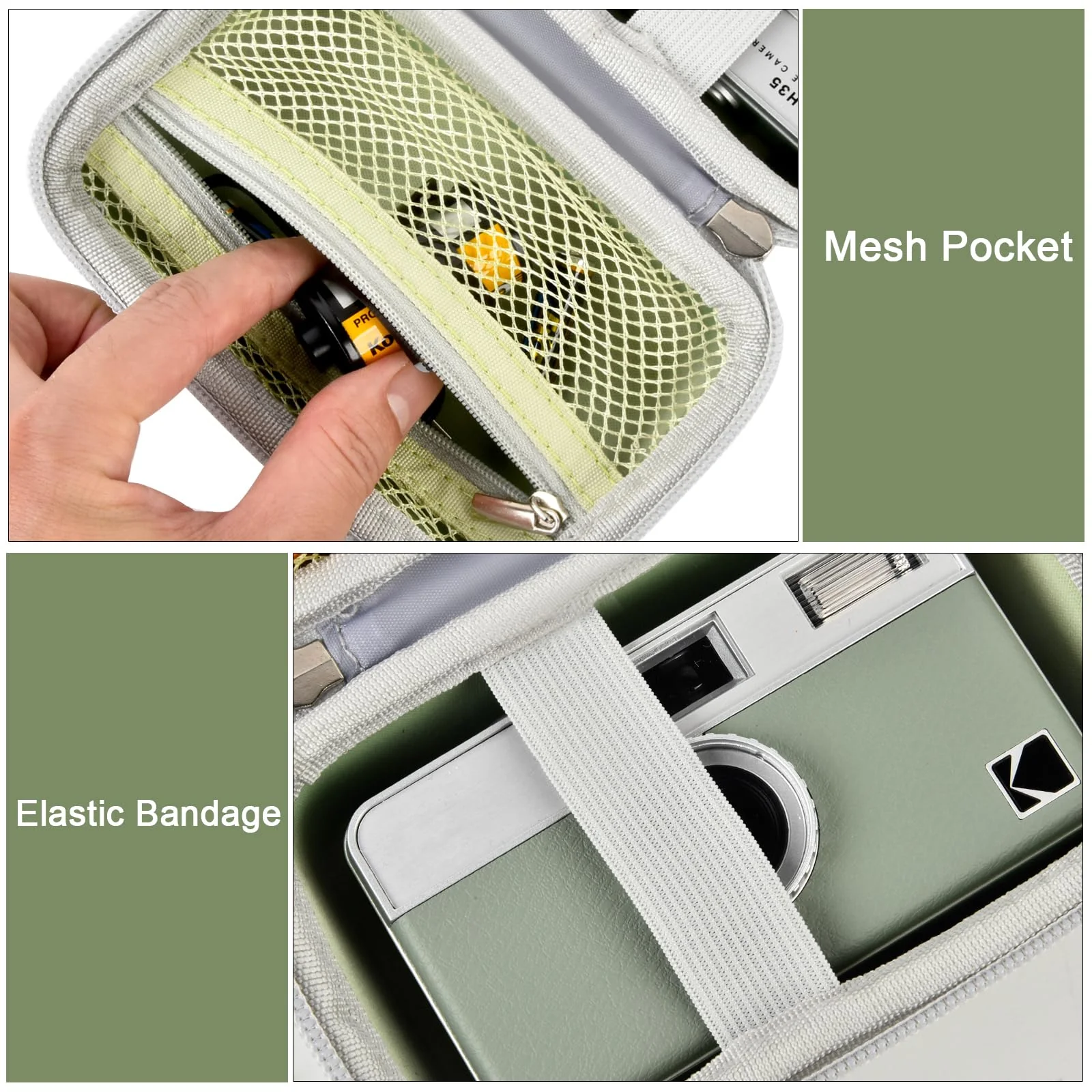 Digital Camera Case Compatible with KODAK EKTAR H35 H35N Half Frame Film Camera, Storage Holder Organizer for Kodak Ultra F9 M35 M38 Paper Shoot Camera, 35mm Film Rolls (Box Only) - Green - Image 3