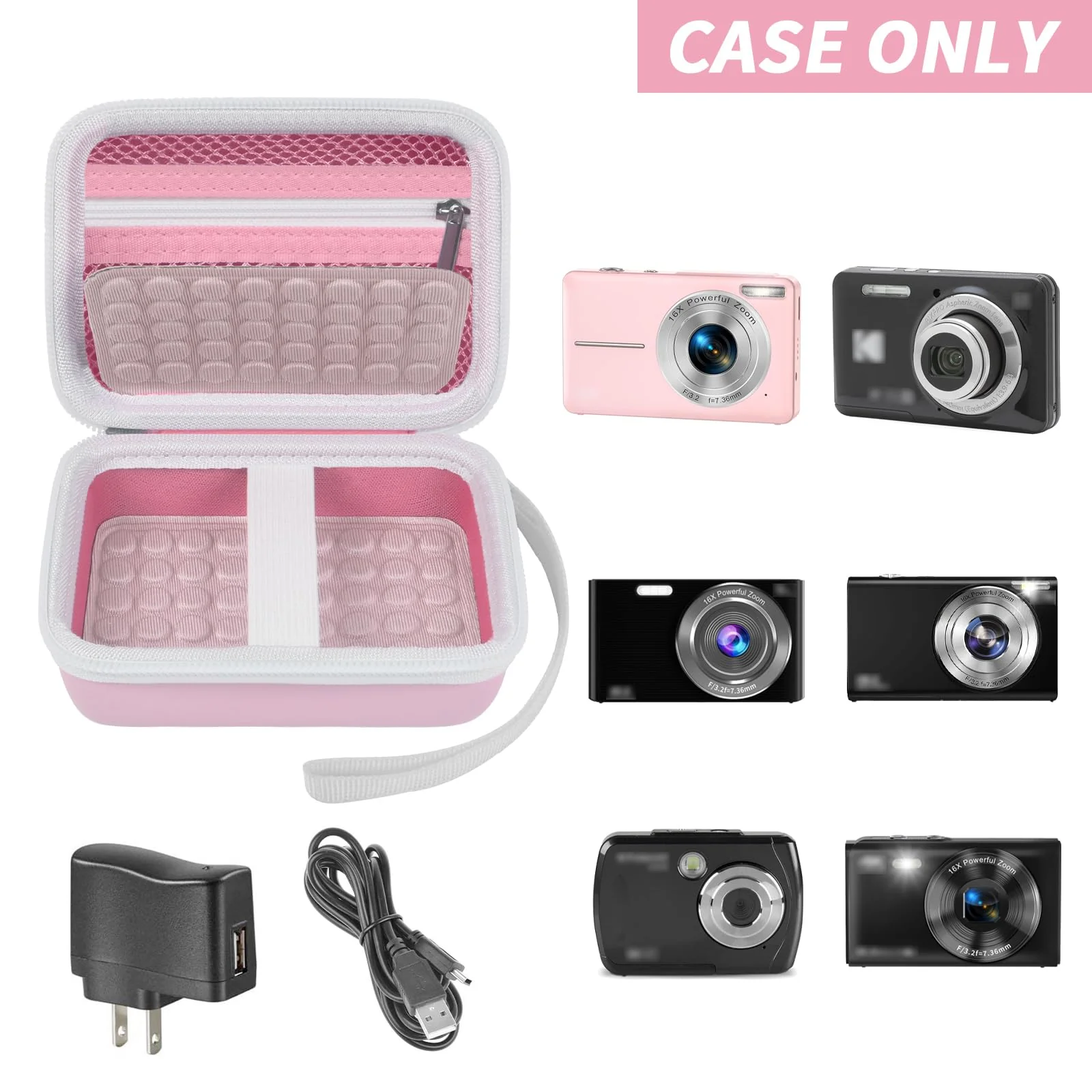 Digital Camera Case Compatible with Yifecial/for EROOLU/for VAHOIALD/for Kaisoon/for Kodak Pixpro/for Canon PowerShot ELPH 180 190/ for Sony DSCW800 DSCW830 Digital Cameras for Travel (Pink) Pink - Image 2