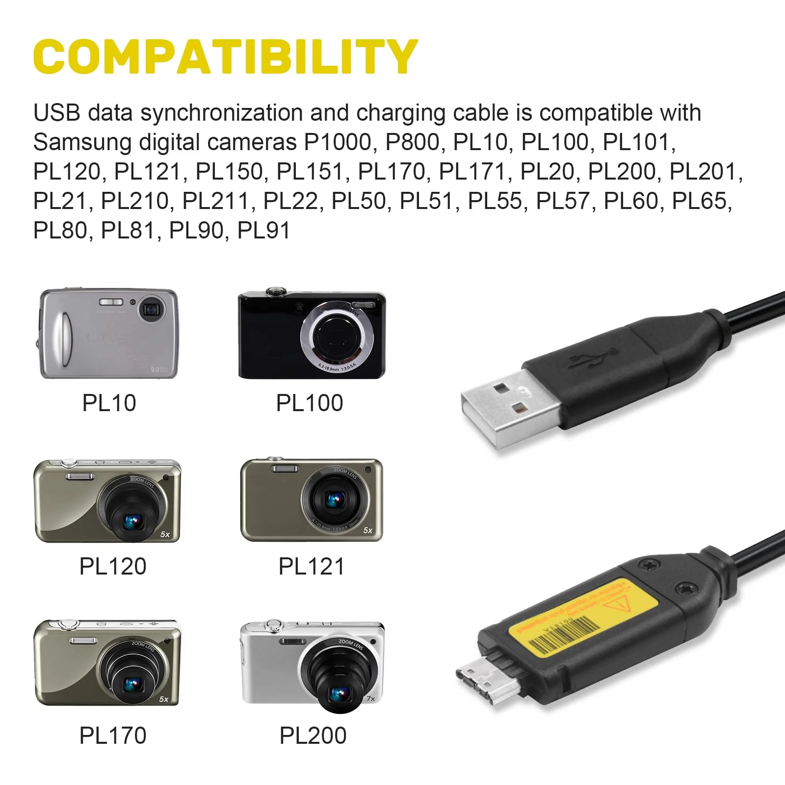 Digital Camera Charger Compatible with Samsung Digital Camera PL120, PL100, PL101, PL121, PL150, PL170, PL20, PL210, PL50, SL102, SH100, Replacement for SUC-3 SUC-5 SUC-7 Data & Charge Cable - Image 2
