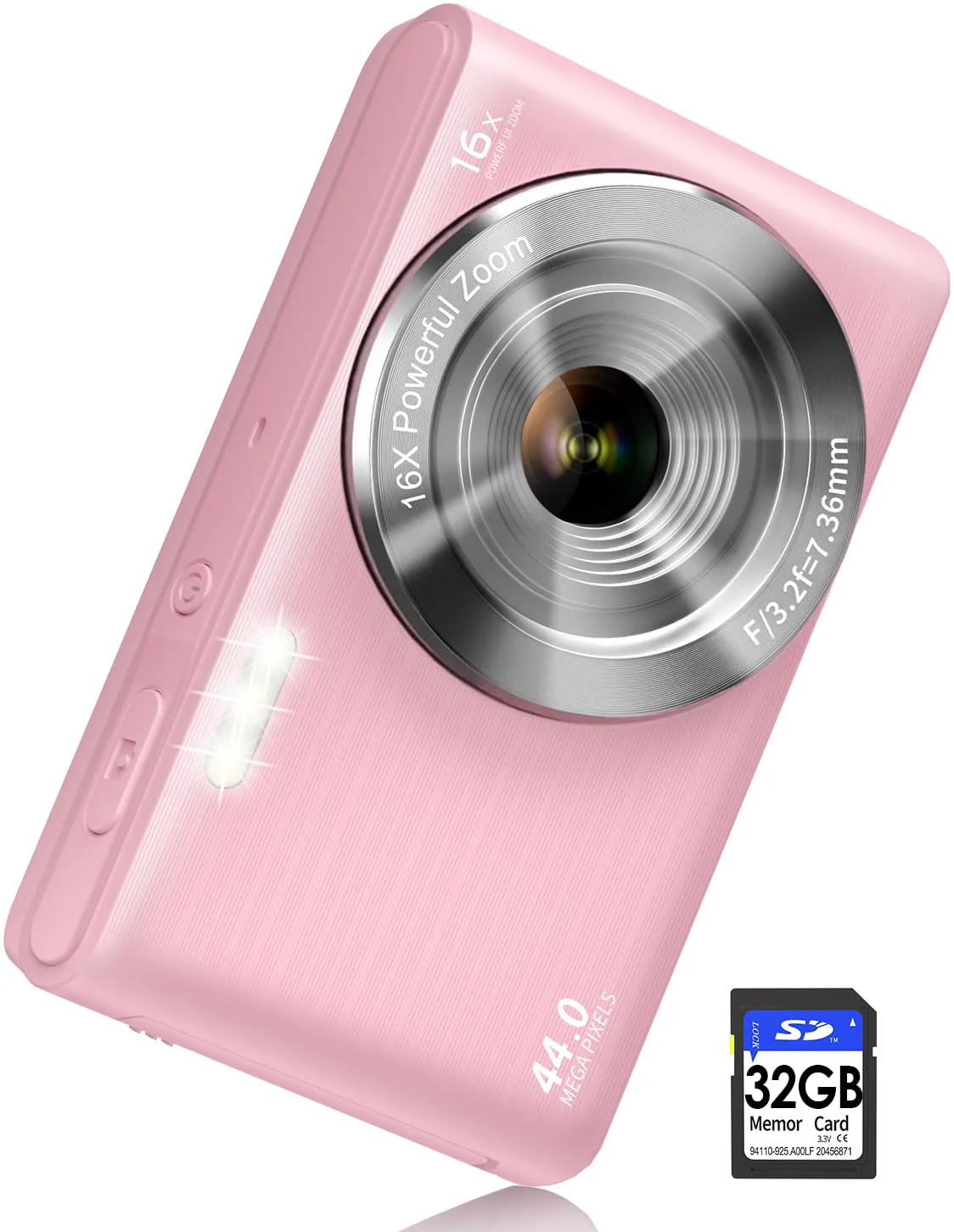 Digital Camera Cheap, 4K 44MP Kids Camera with 32GB SD Card, 2.4 Inch Point and Shoot Camera with 16X Digital Zoom, Compact Camera for Kids Teens Boys Girls Adults Students Seniors(Pink3) X3-Pink3