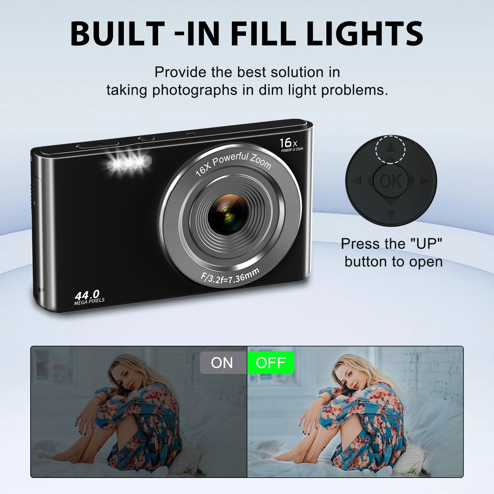 Digital Camera Cheap, UIKICON 4K 44MP Kids Camera with 32GB SD Card, 2.4 Inch Point and Shoot Camera with 16X Digital Zoom, Compact Camera for Kids Teens Boys Girls Adults Seniors(X3-Black1) X3-Black1 - Image 5