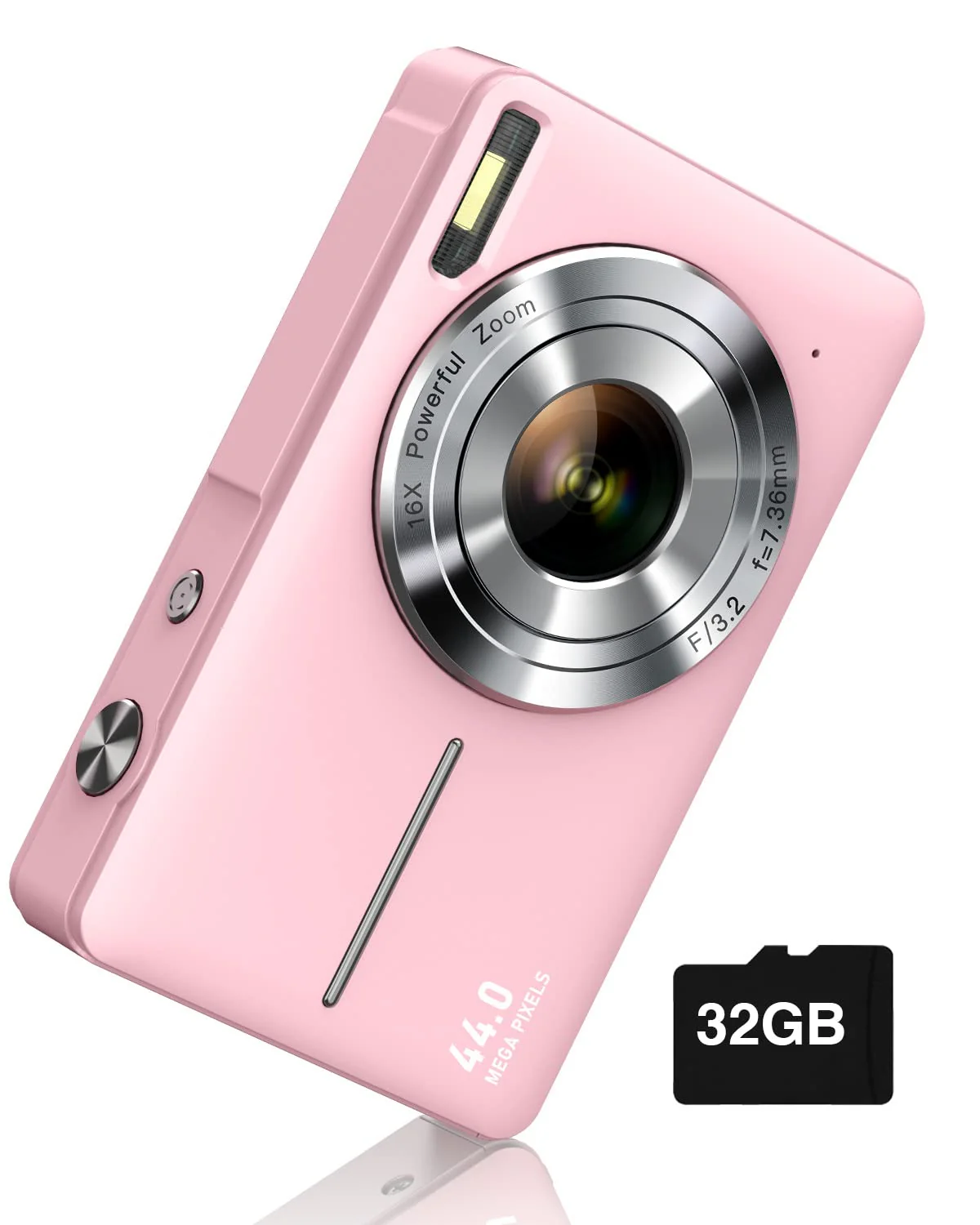 Digital Camera, FHD 1080P Camera, Digital Point and Shoot Camera with 16X Zoom Anti Shake, Compact Small Camera for Boys Girls Kids Pink