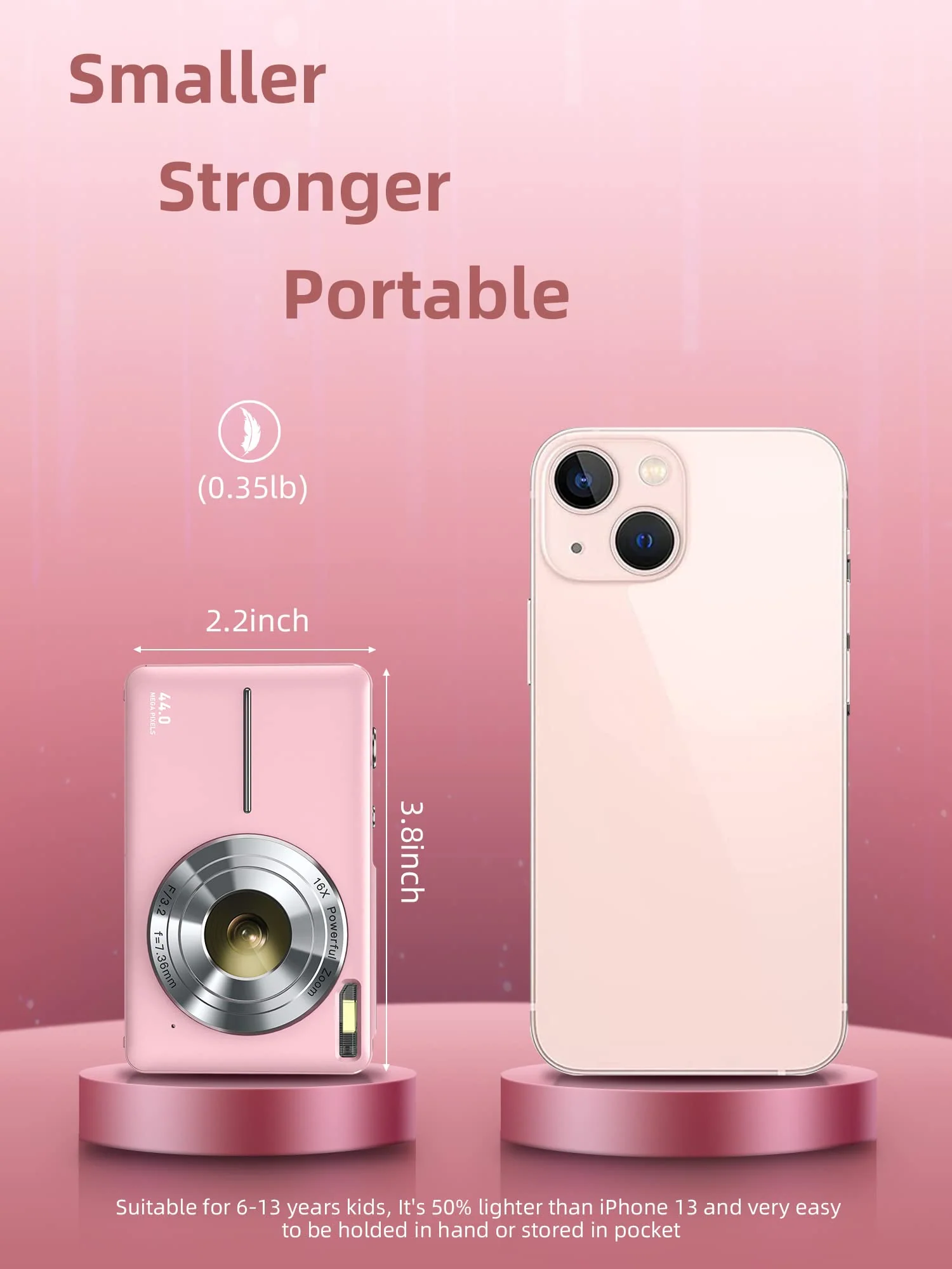 Digital Camera, FHD 1080P Camera, Digital Point and Shoot Camera with 16X Zoom Anti Shake, Compact Small Camera for Boys Girls Kids Pink - Image 5