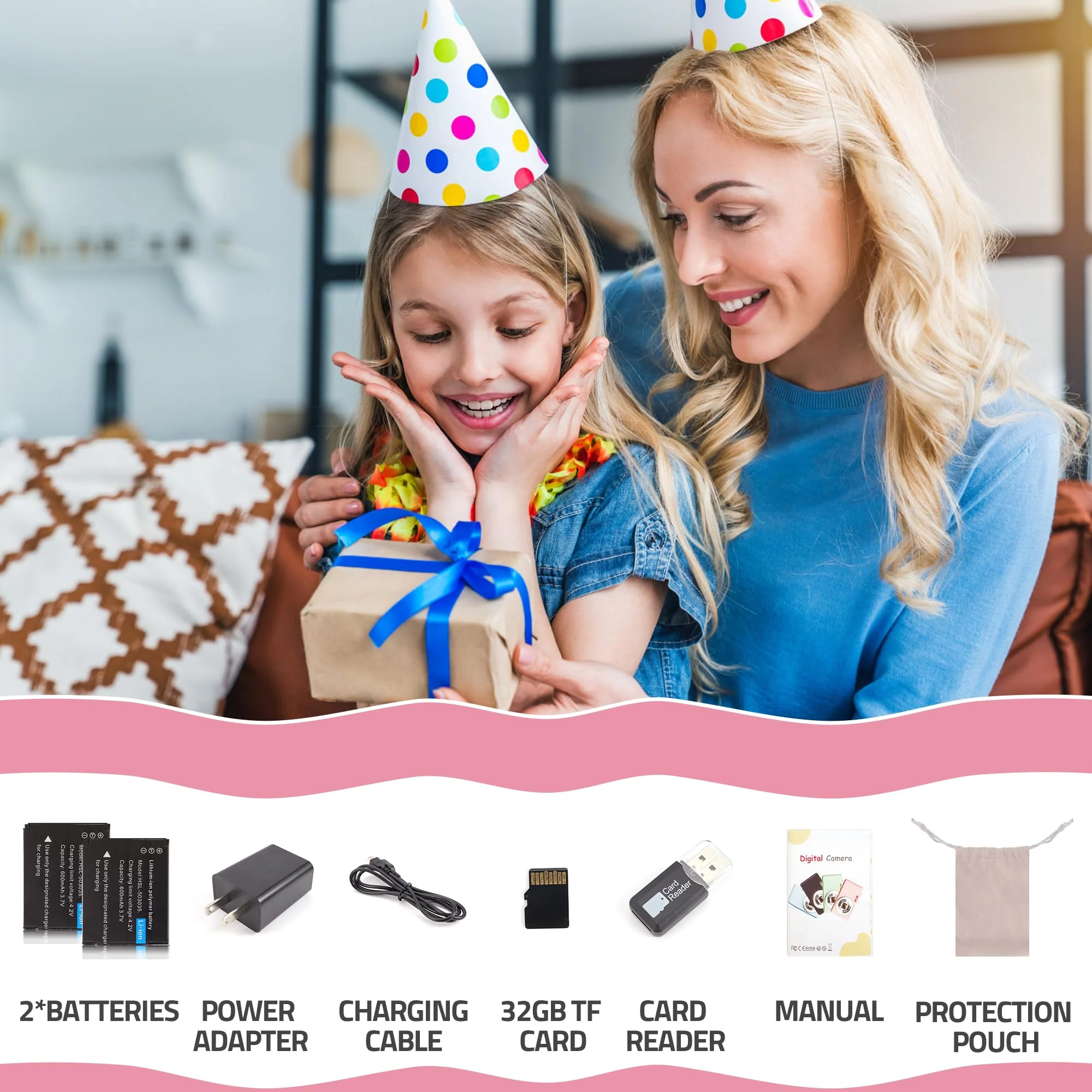 Digital Camera, FHD 1080P Compact Camera with 32GB Card,48MP Camera 2.4'' LCD 16X Digital Zoom for Kid Student Children Teen Girl Boy(Pink) Pink - Image 7
