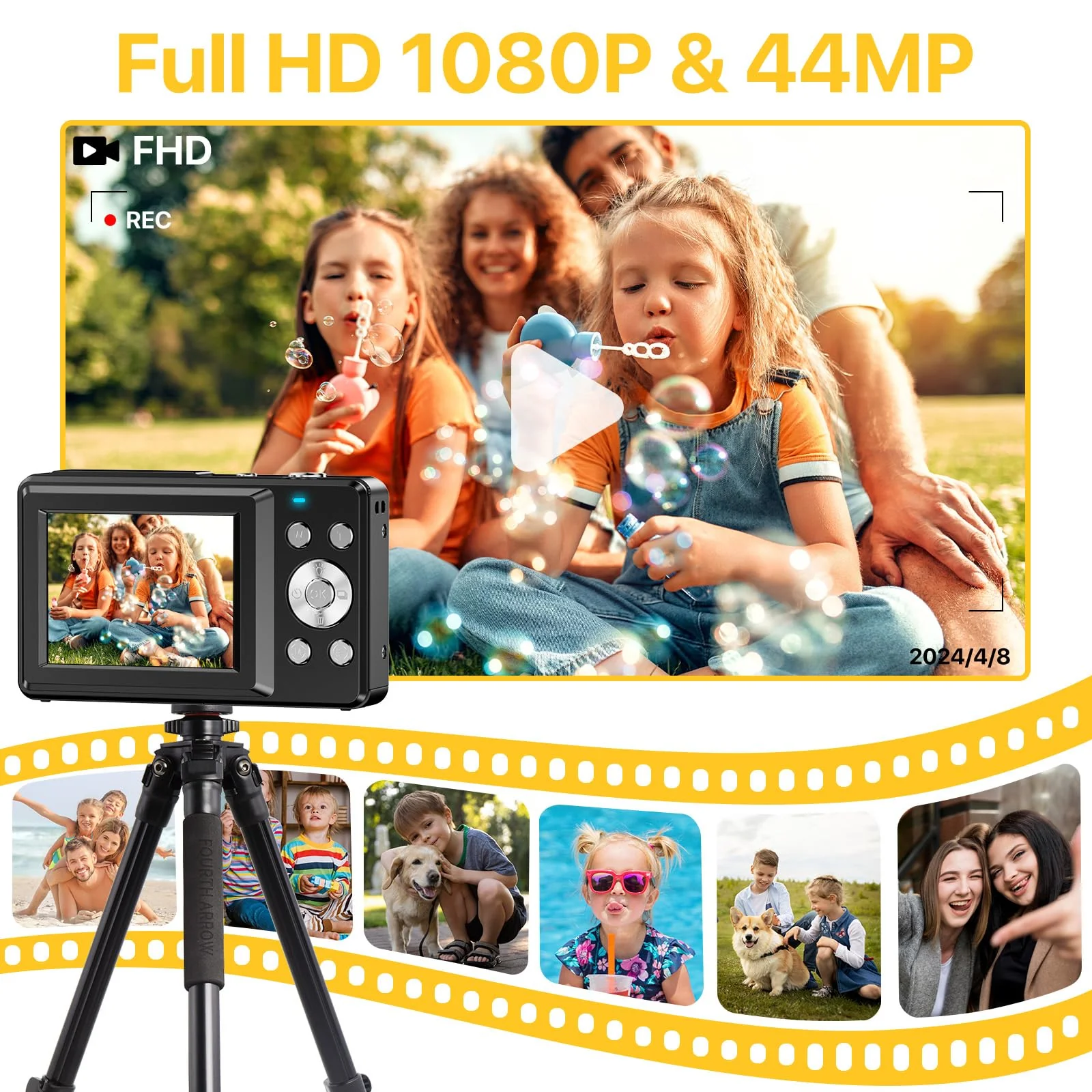 Digital Camera, FHD 1080P Digital Camera for Kids with 32GB SD Card Compact Point and Shoot Camera 16X Zoom Anti Shake Portable Cameras Small Camera for Teens Boys Girls Seniors with Best Wishes Card Black - Image 2