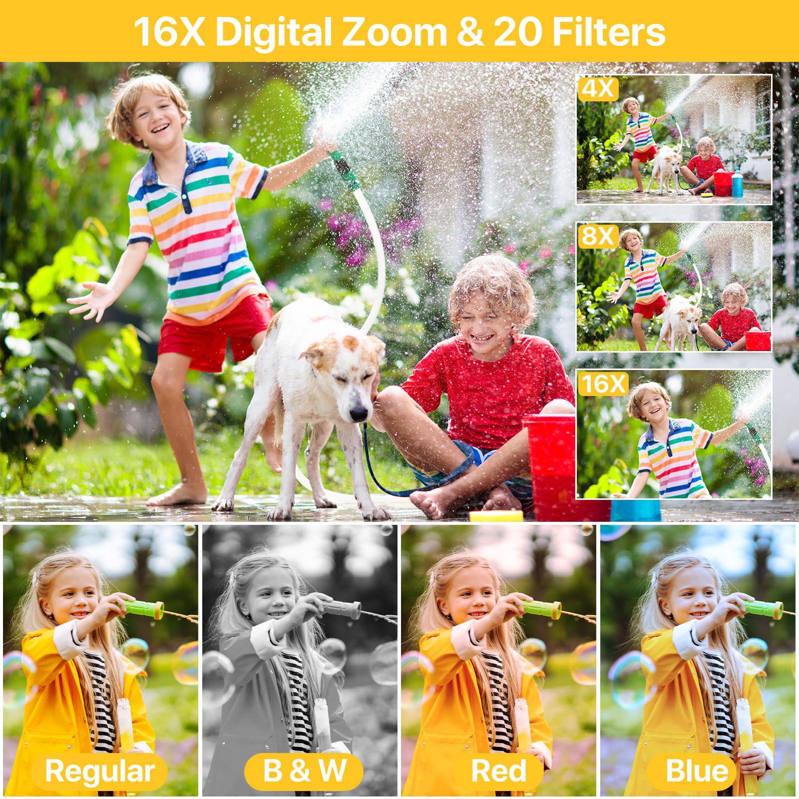 Digital Camera, FHD 1080P Digital Camera for Kids with 32GB SD Card Compact Point and Shoot Camera 16X Zoom Anti Shake Portable Cameras Small Camera for Teens Boys Girls Seniors with Best Wishes Card Black - Image 4