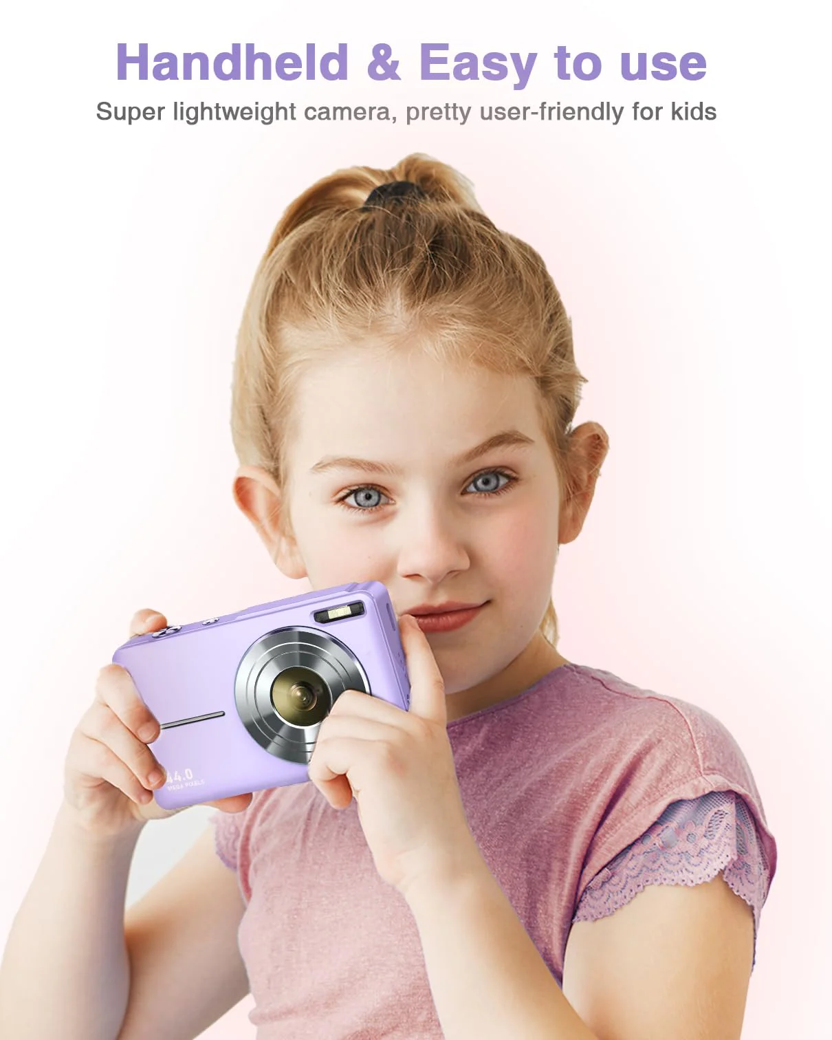 Digital Camera, FHD 1080P Kids Camera with 32GB Card, 2 Batteries, Lanyard, 44MP 16X Zoom Anti Shake, Compact Portable Point Shoot Mini Camera for Kids Teens Students Children Girls Boys(Purple) Purple - Image 2