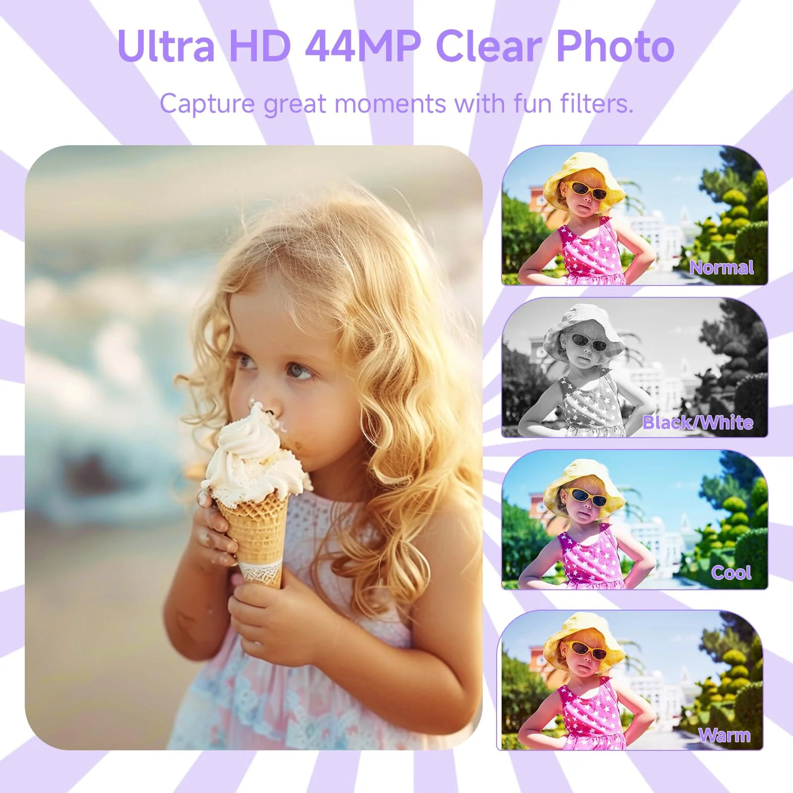 Digital Camera for Teens, FHD 4K 44MP Digital Camera Purple with 64GB SD Card 16X Digital Zoom, Cameras for Photography Compact Point and Shoot Camera for Teen Boys Girls Kids Camera Digital - Image 4