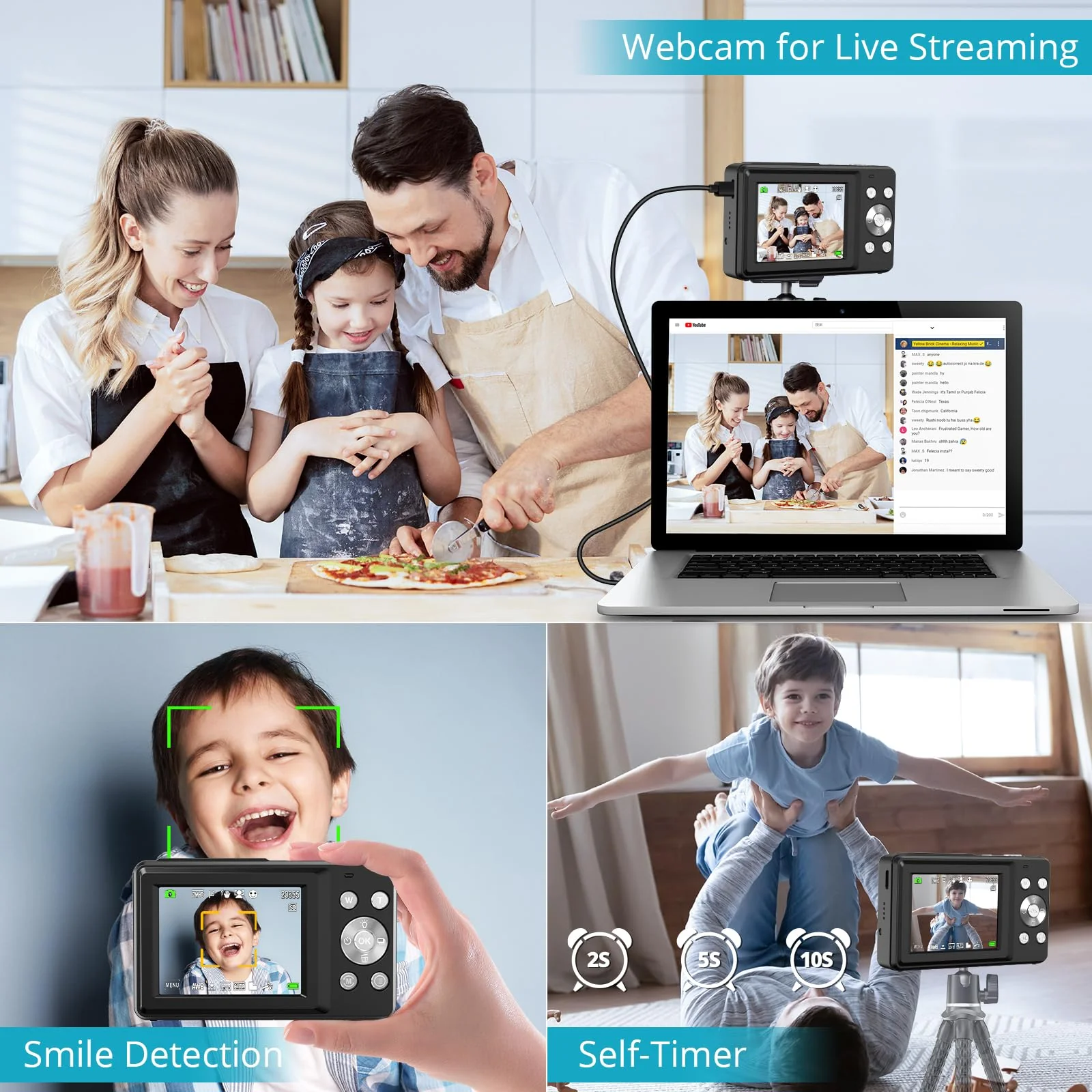 Digital Camera Newest 1080P 44MP Digital Cameras, Digital Point and Shoot Camera for Kids with 16X Zoom, Anti-Shake, Compact Small Travel Camera for Beginner Children Boys Girls Teens Gift Black - Image 4