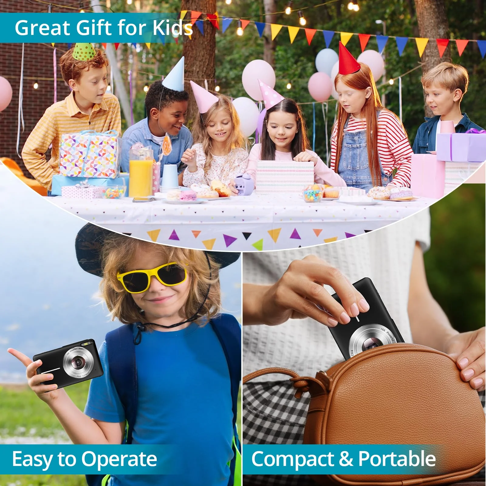 Digital Camera Newest 1080P 44MP Digital Cameras, Digital Point and Shoot Camera for Kids with 16X Zoom, Anti-Shake, Compact Small Travel Camera for Beginner Children Boys Girls Teens Gift Black - Image 6