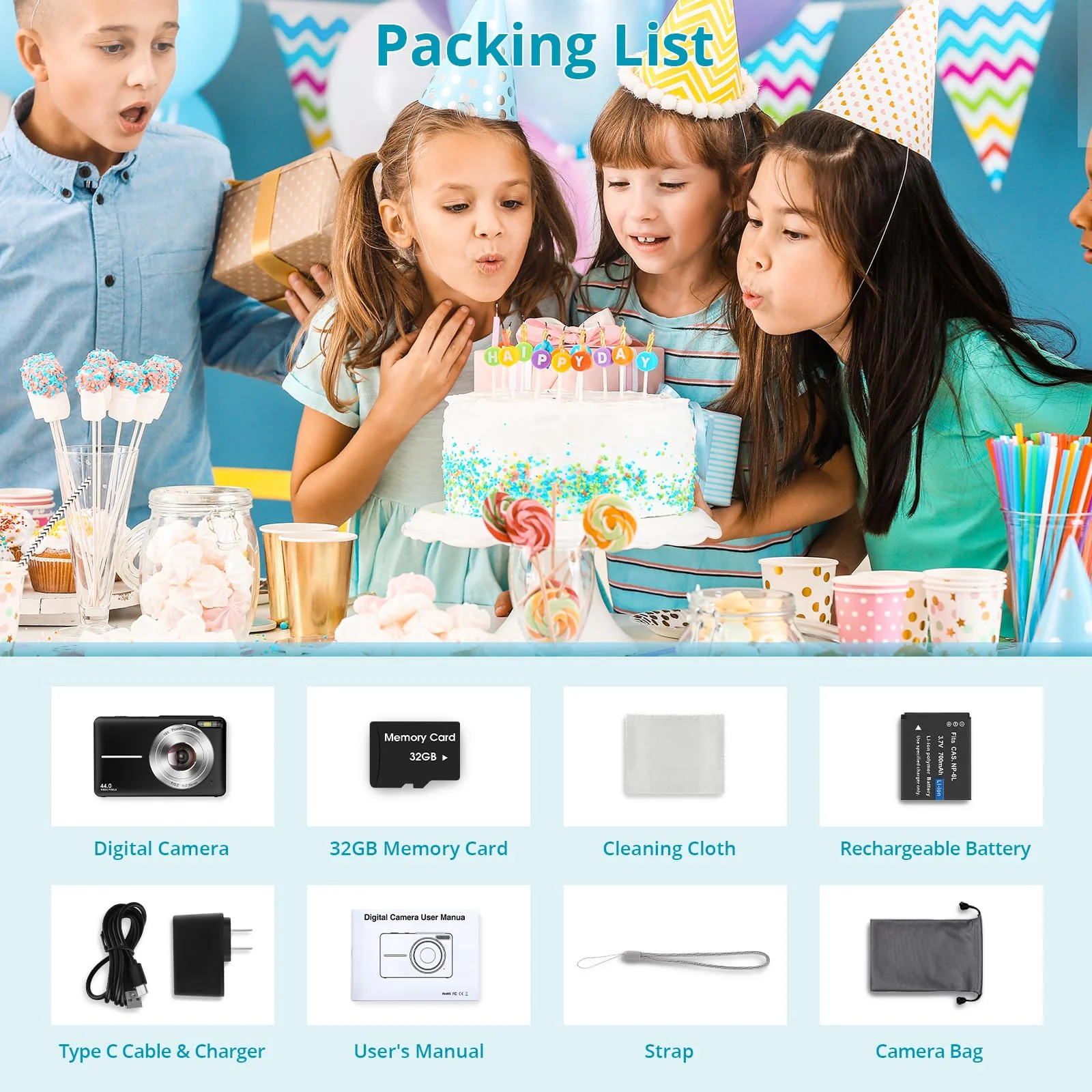 Digital Camera Newest 1080P 44MP Digital Cameras, Digital Point and Shoot Camera for Kids with 16X Zoom, Anti-Shake, Compact Small Travel Camera for Beginner Children Boys Girls Teens Gift Black - Image 7