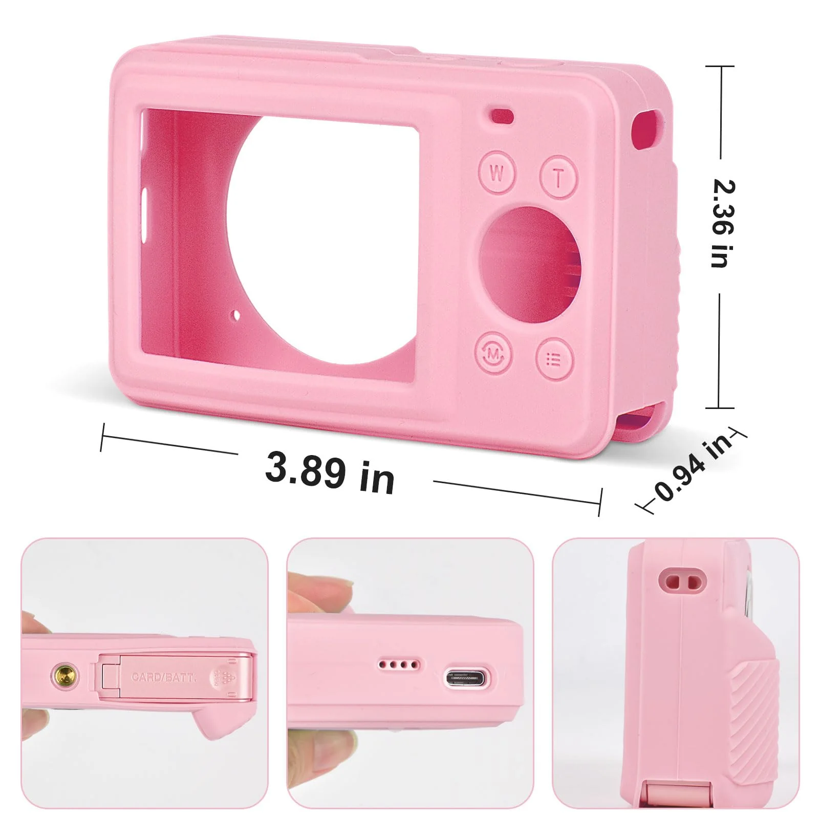 Digital Camera Silicone Case Compatible with CAMKORY/for Lecran/for VAHOIALD/for AiTechny FHD 1080P Kids Camera, Soft Lightweight Protective Sleeve Cover for Point and Shoot Cameras - Pink - Image 5