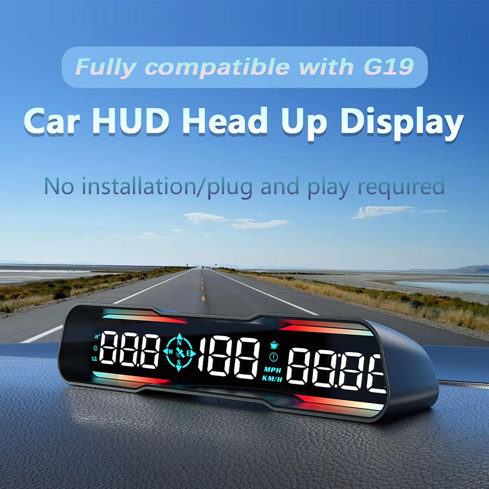 Digital GPS Speedometer Universal Head Up Display for Car Large LCD Display HUD Gauge with MPH Speed Fatigued Driving Alert Overspeed Alarm Trip Meter for All Vehicle (G19) G19 - Image 2