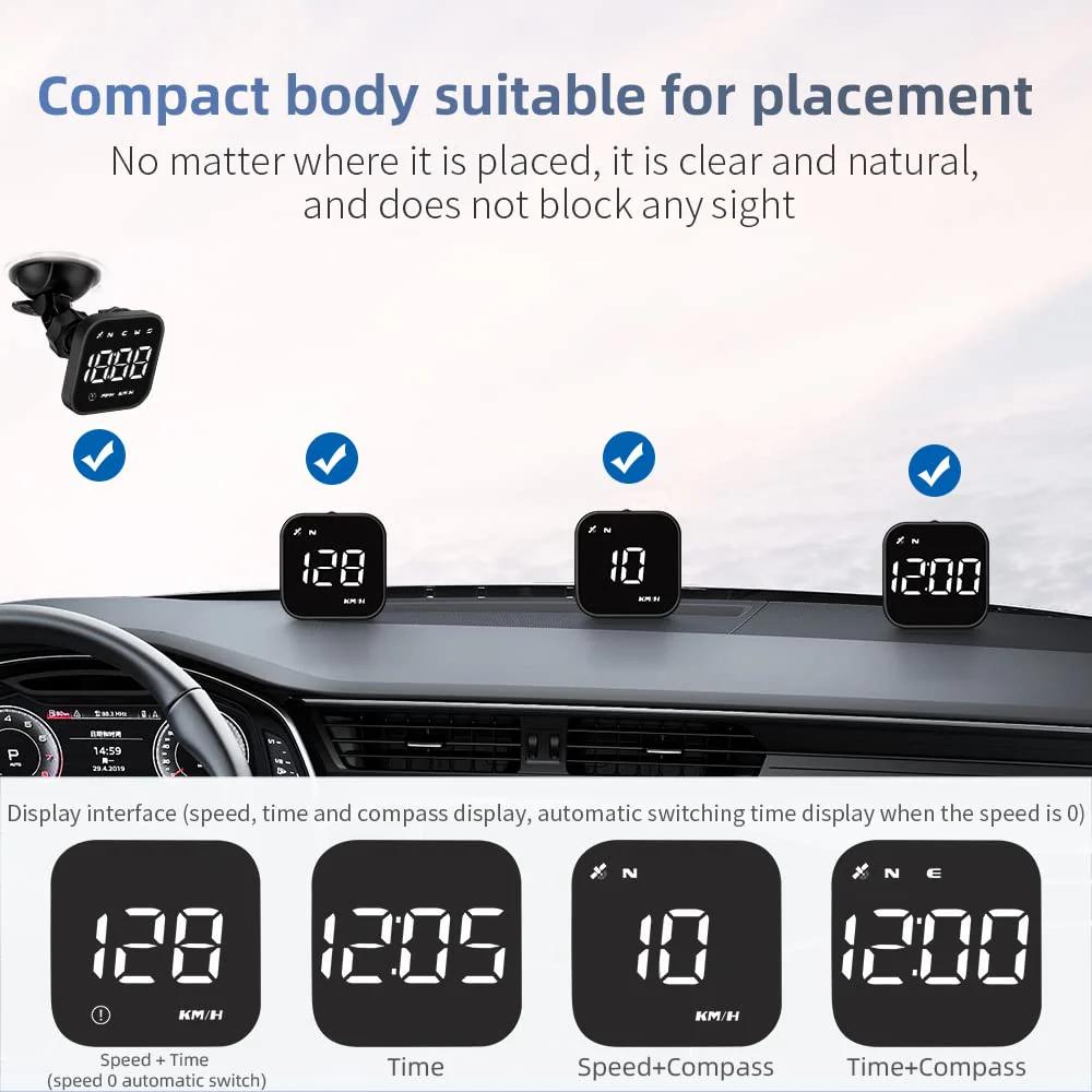 Digital GPS Speedometer, VEESA Car Universal HUD Head Up Display, GPS Smart Gauge Speedometer with Speed MPH Compass Fatigued Driving Alert Overspeed Alarm Trip Meter for All Vehicle (Black) G4S-White - Image 4