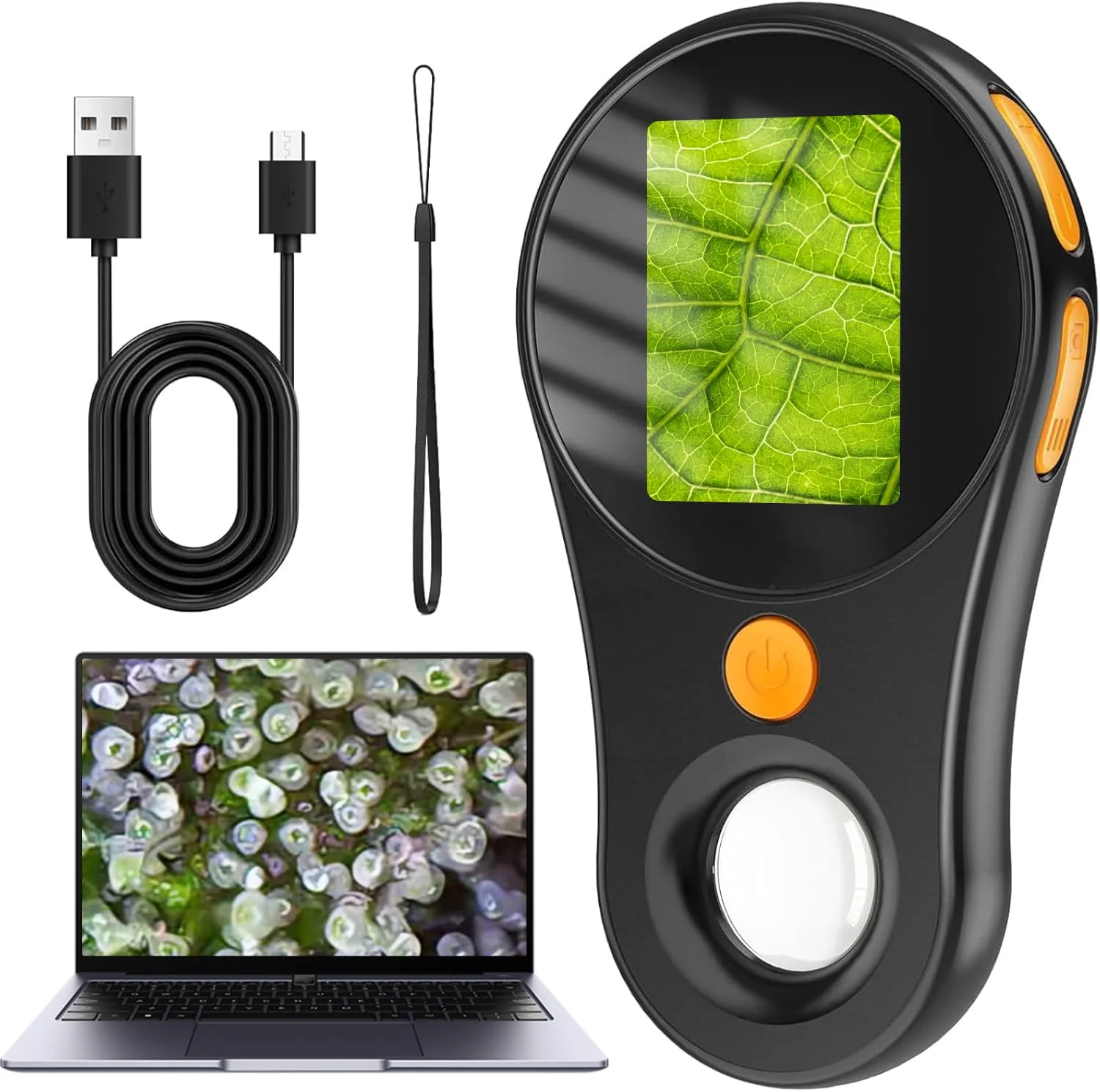 Digital Microscope Fixed Focus-200X Pocket Microscope Magnifying Glass, 3-Level Adjustable LED Lights Portable Handheld Mini Microscope,USB Compatible with, Windows, Mac OS Black