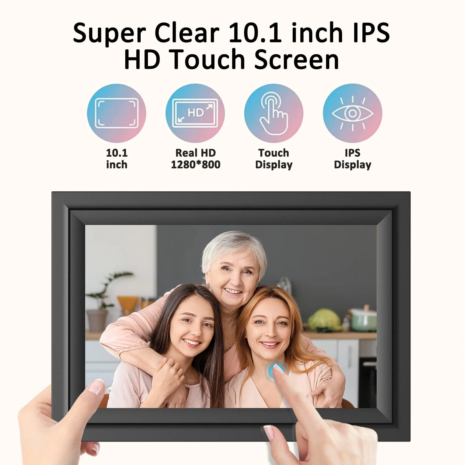 Digital Picture Frame, 10.1 Inch WiFi Digital Photo Frame, IPS HD Touch Screen Electronic Picture Frame, 16GB Storage, Slideshow, Easy to Share Photos and Video via Uhale APP, Gifts for Family 10.1 inch Black - Image 4